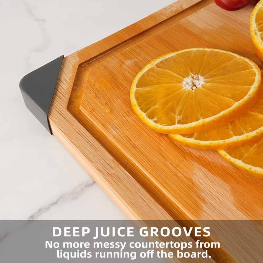 Empune Bamboo Cutting Board, 17"×11" Extra Large Wood Chopping Board for Kitchen, Deep Juice Groove and Built-in Hand... - Image 4