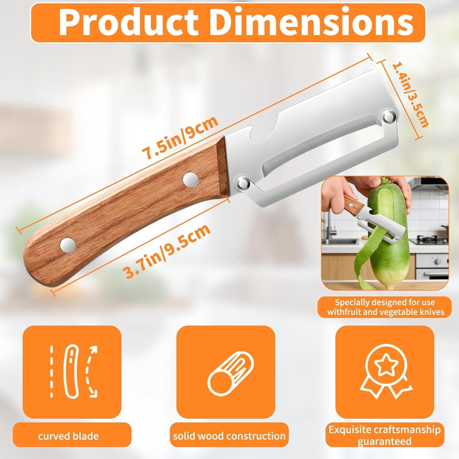 Multi-Functional Vegetable Peeler for Kitchen, Stainless Steel Blade with Wooden Handle and Built-In Bottle Opener, f... - Image 6