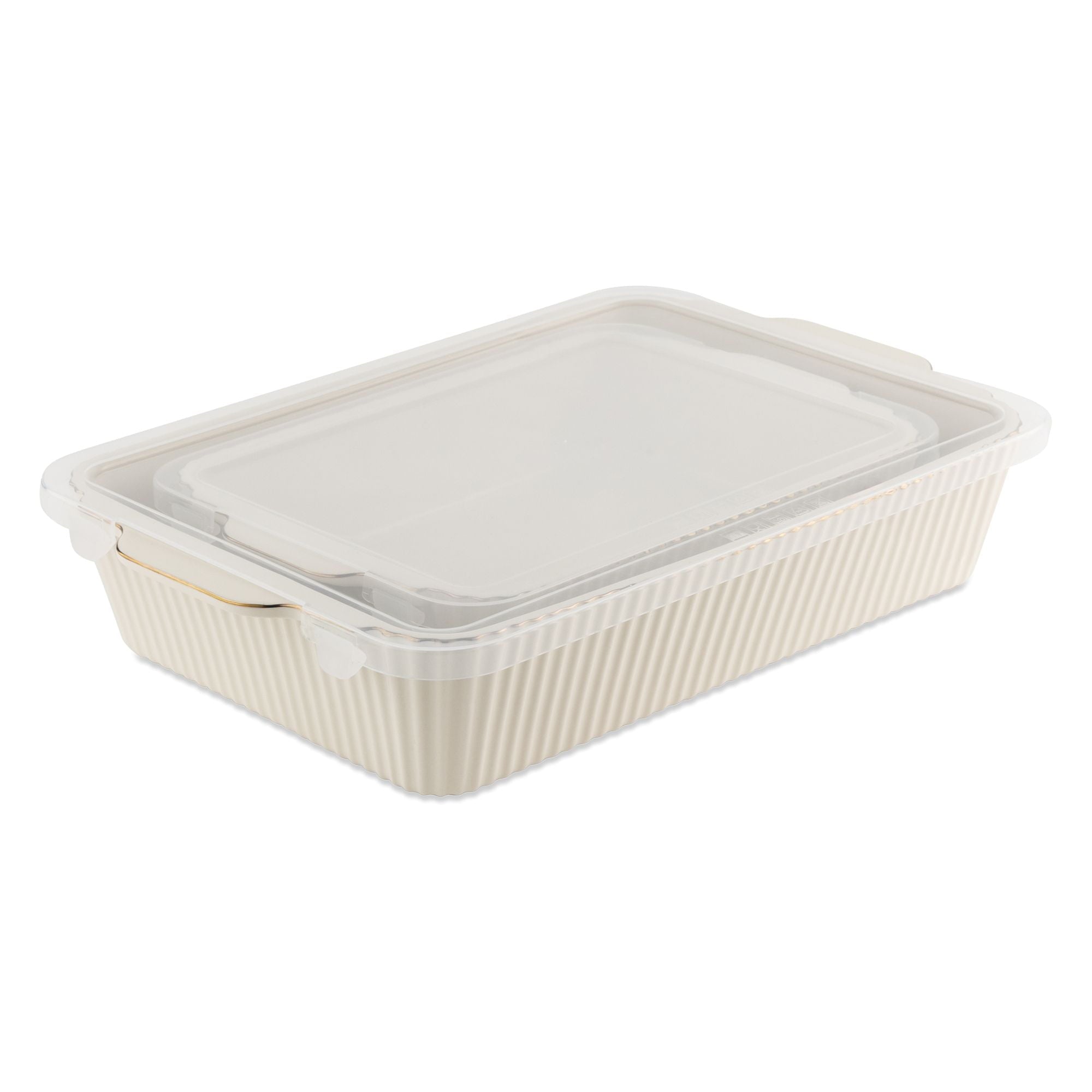 Thyme & Table 4-Piece Stoneware Casserole Dish Bakeware Set, Includes Lids, 9"x13" , 7"x10" Bakers With Lids , White ... - Image 4