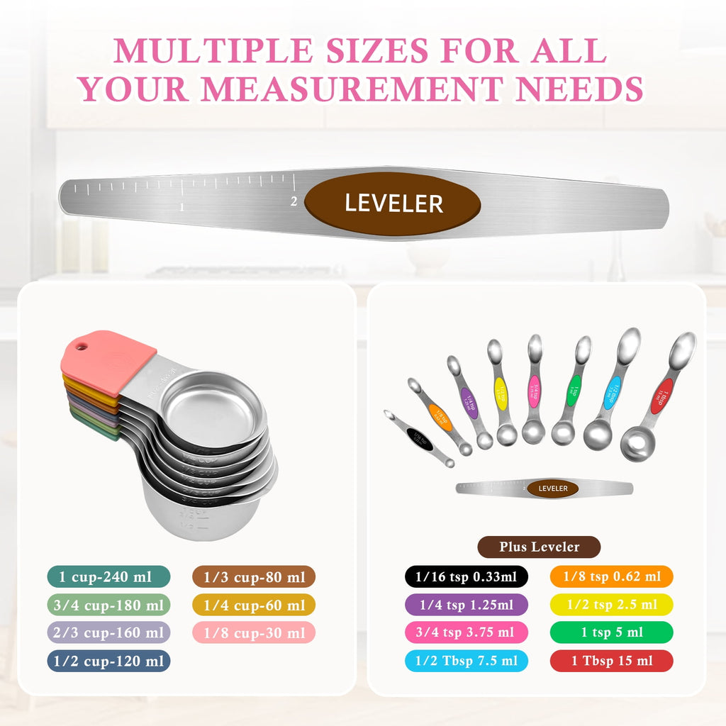Godance Magnetic Measuring Cups and Spoons Set Including 7 Stainless Steel Stackable Measuring Cup 8 Double Sided Mag... - Image 2
