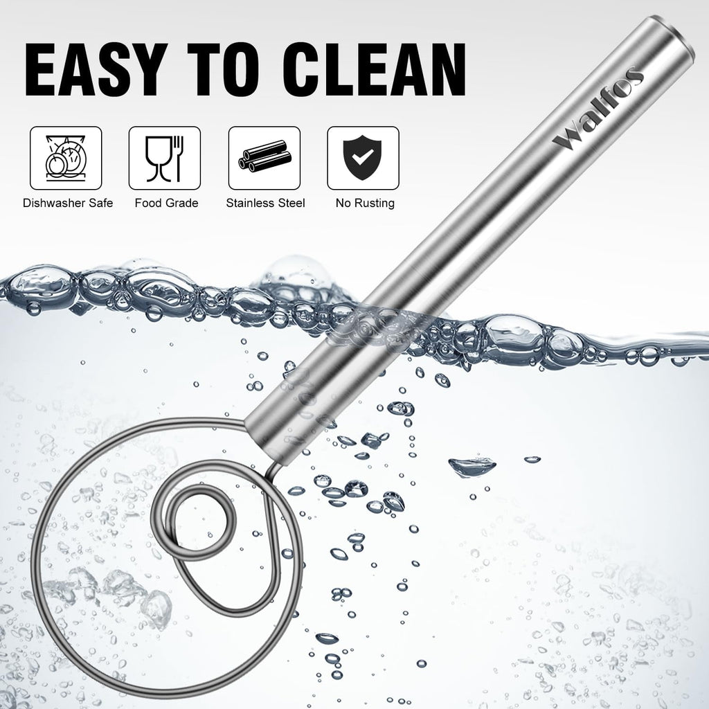Walfos Danish Dough Whisk, Rustproof Stainless Steel Bread Whisk, Quick Mixing Bread Mixer, Dutch Dough Whisk for Coo... - Image 6