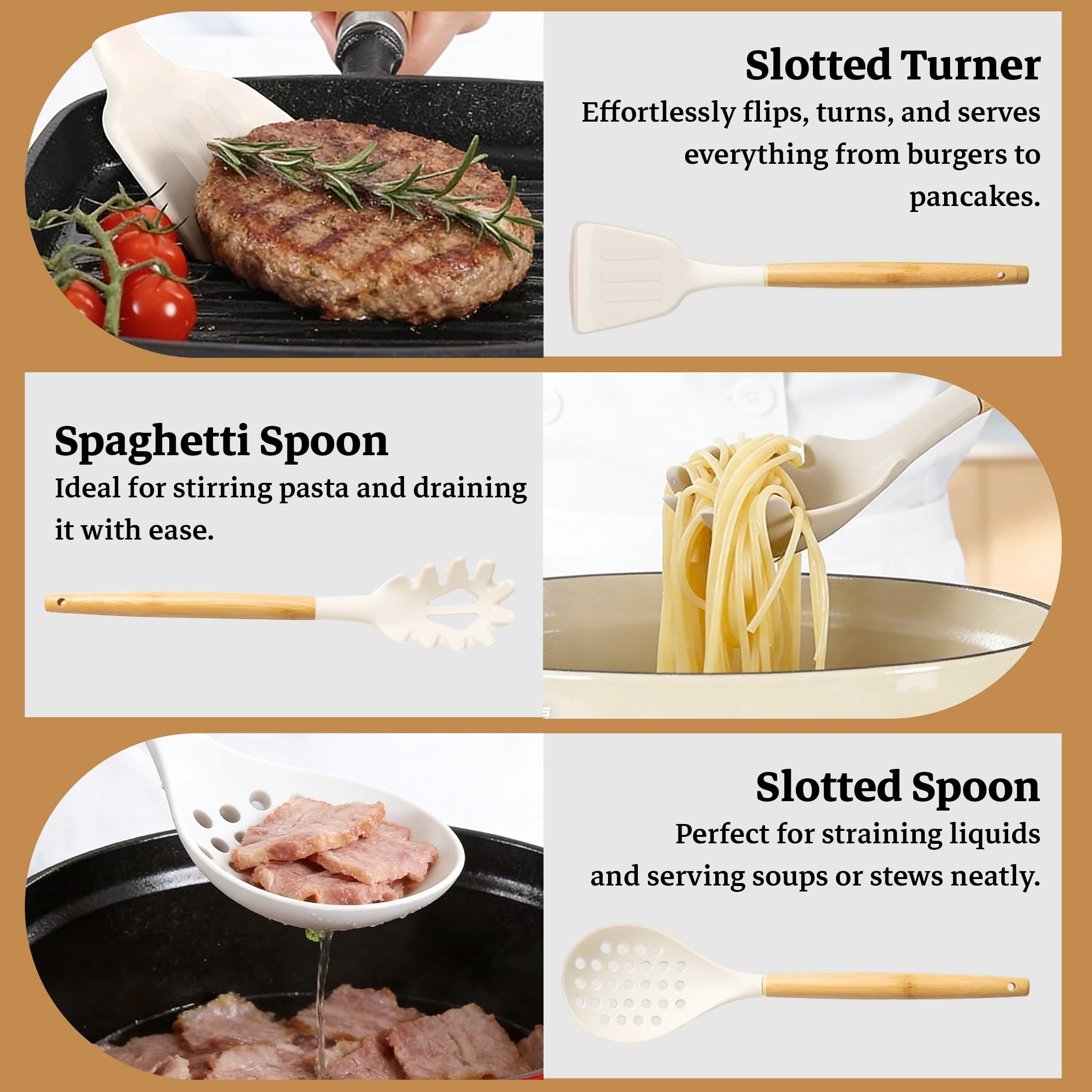 cisilov 14-Piece Silicone Cooking Utensils Set, Non-Stick Kitchen Utensil Set for Baking, Flipping, Mixing, White - Image 3
