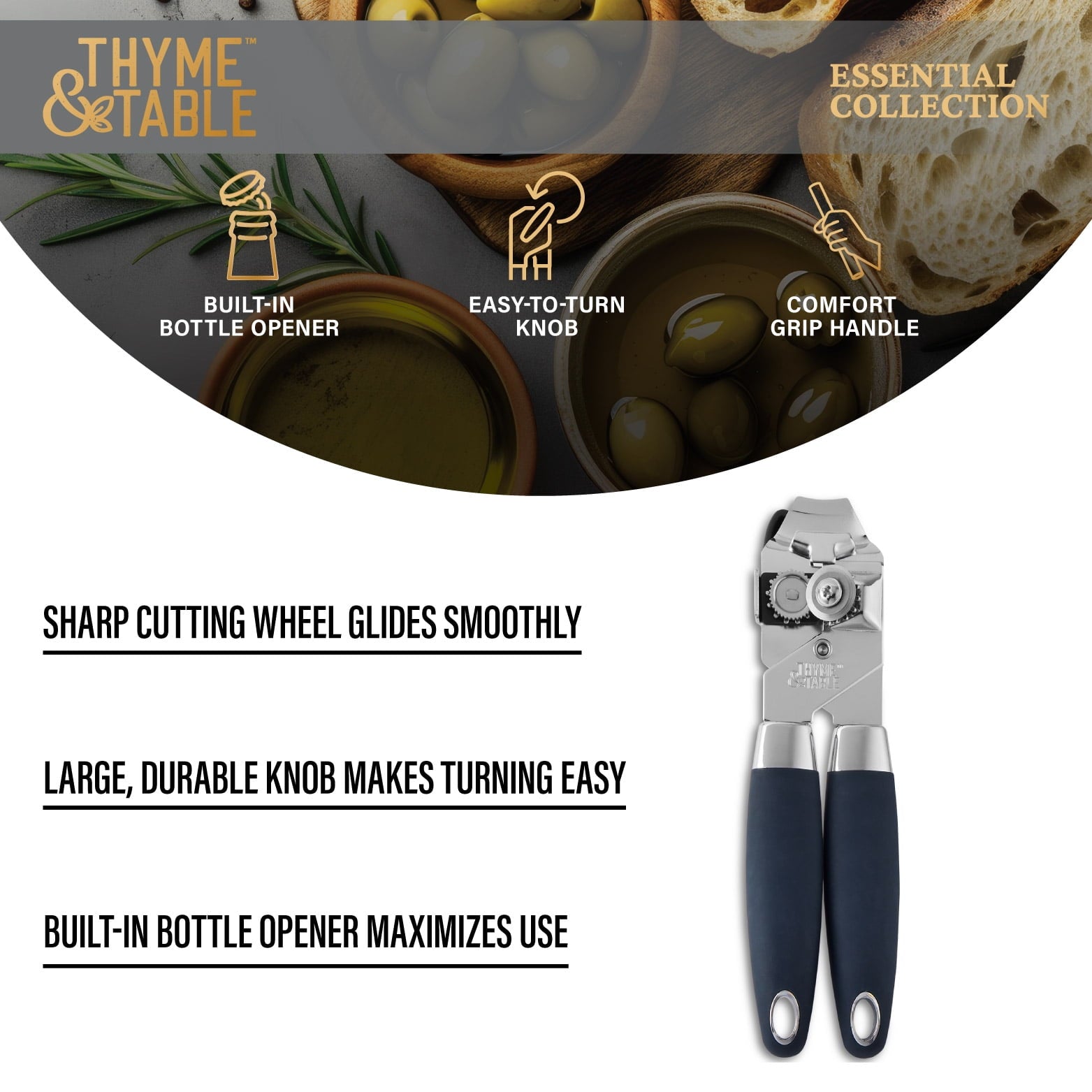 Thyme & Table Manual Stainless Steel Can Opener with Easy-Turn Knob - Image 5