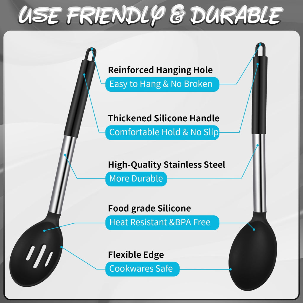 sixwipe Silicone Cooking Spatulas and Spoons, 4 Pack Heat Resistant Silicone Cooking Utensils Set, Non-stick Large Ki... - Image 4