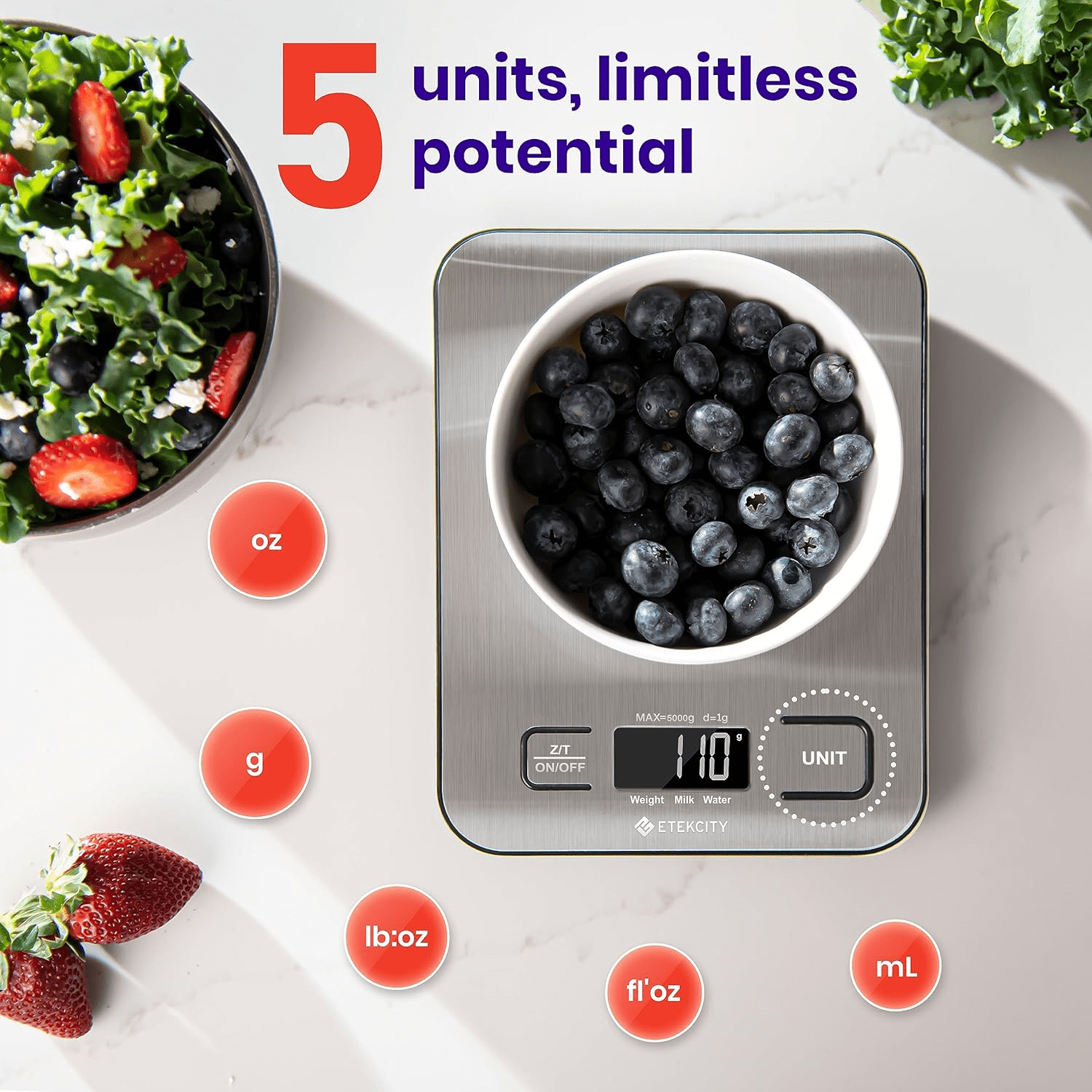 Etekcity Kitchen Scale, Digital Food Scale, 304 Stainless Steel, 11lb/5kg, Silver, EK6015 - Image 6