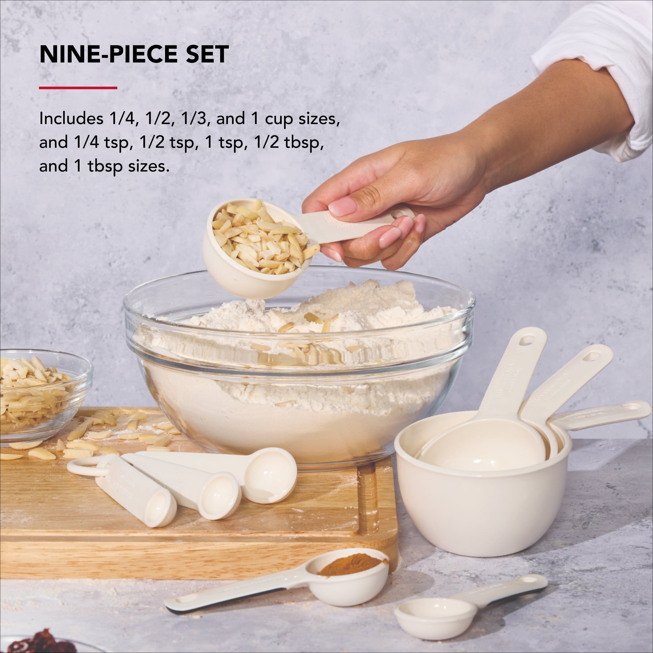 9-Piece Plastic Stackable Measuring Cup and Spoons Set for Cooking, Porcelain - Image 3