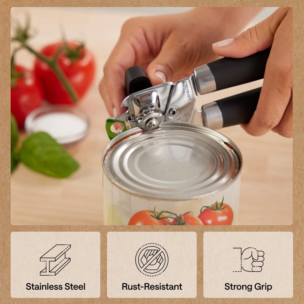GORILLA GRIP Stainless Steel Manual Can Opener, Soft Touch Handle, Built-In Bottle Opener, Black - Image 5