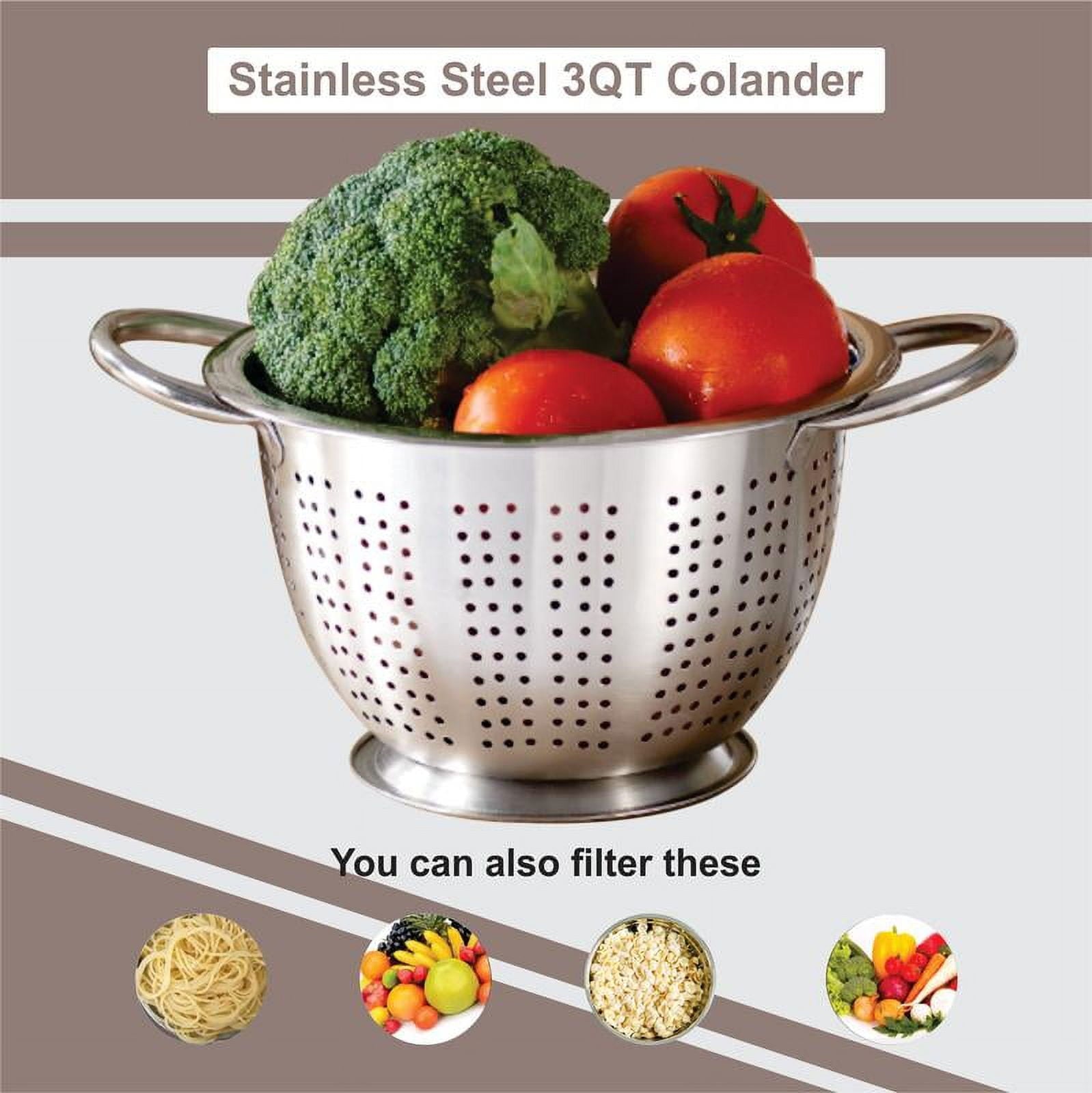 Mainstays SS 3QT Multi-Use Colander for Straining, Draining & Rinsing Pasta, Fruits or Vegetables - Image 2