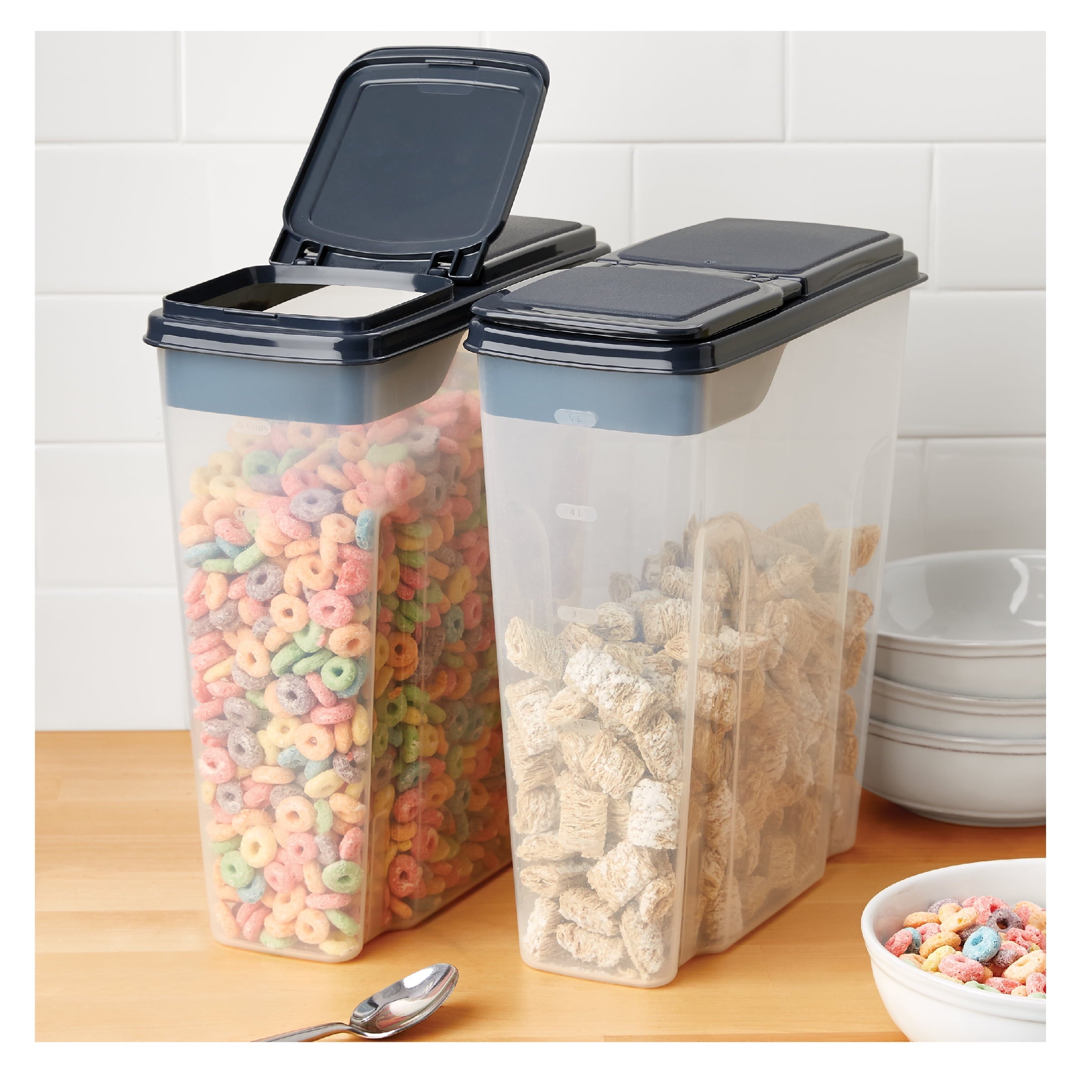 Mainstays 2-Pack Plastic Cereal Keeper Storage Containers, Kitchen Pantry Organizer Canisters for Cereal and Dry Food... - Image 6
