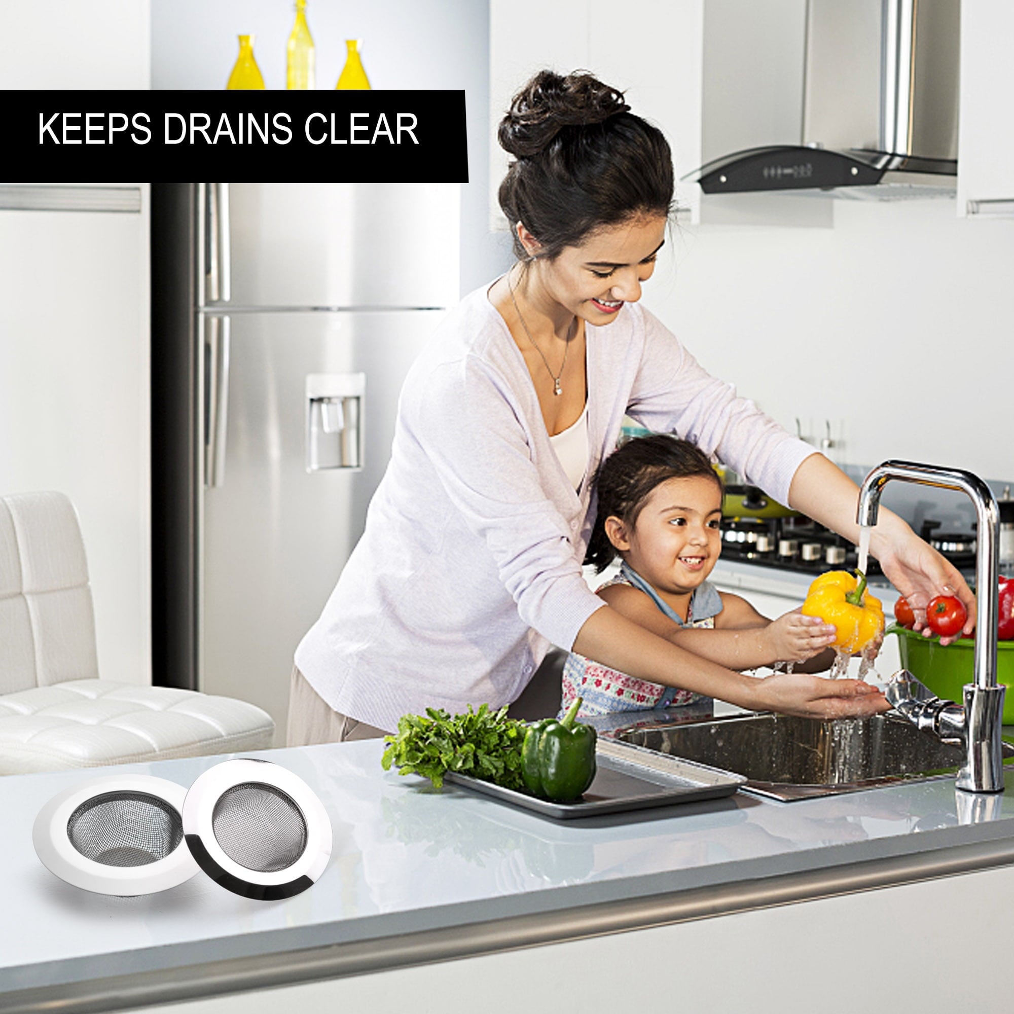 LotFancy 2 Kitchen Sink Strainer, 4.5 in Stainless Steel Mesh Drain Strainer, Silver - Image 3
