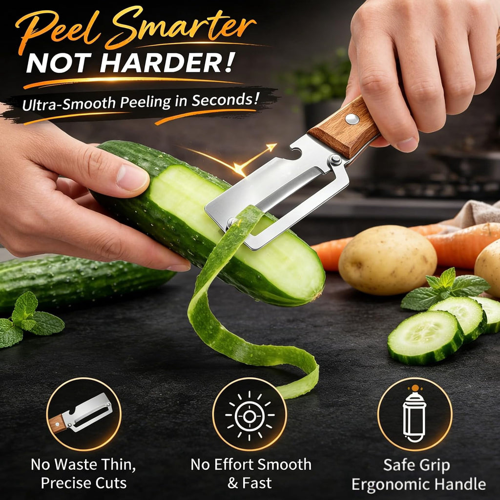 Zero Snag Wooden Kitchen Tool, Smooth Glide Vegetable Peeler with Stainless Steel Blade and Built-In Bottle Opener fo... - Image 2
