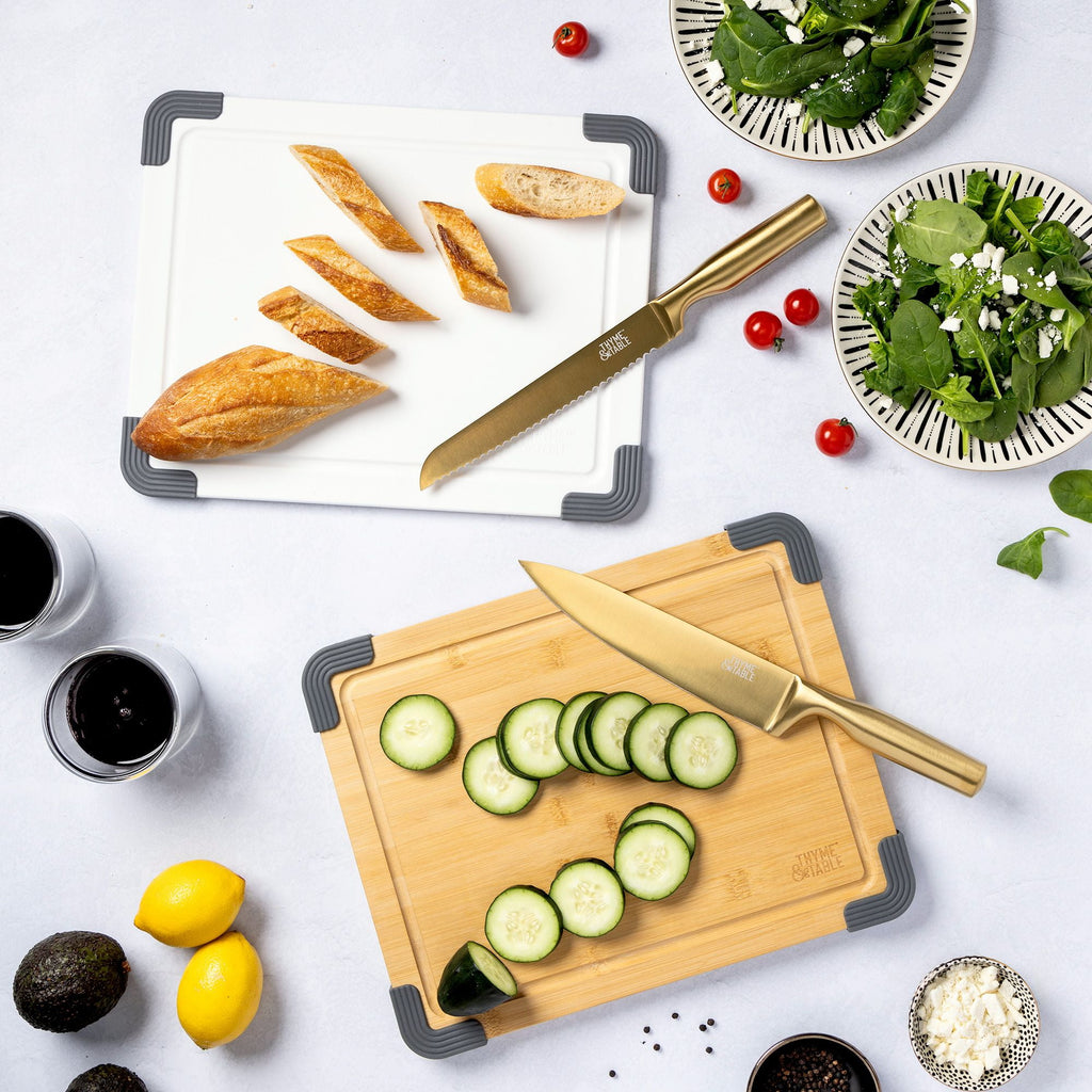 Thyme & Table 2-Piece 11"x14" Poly and Wood Cutting Board Set - White - Image 6