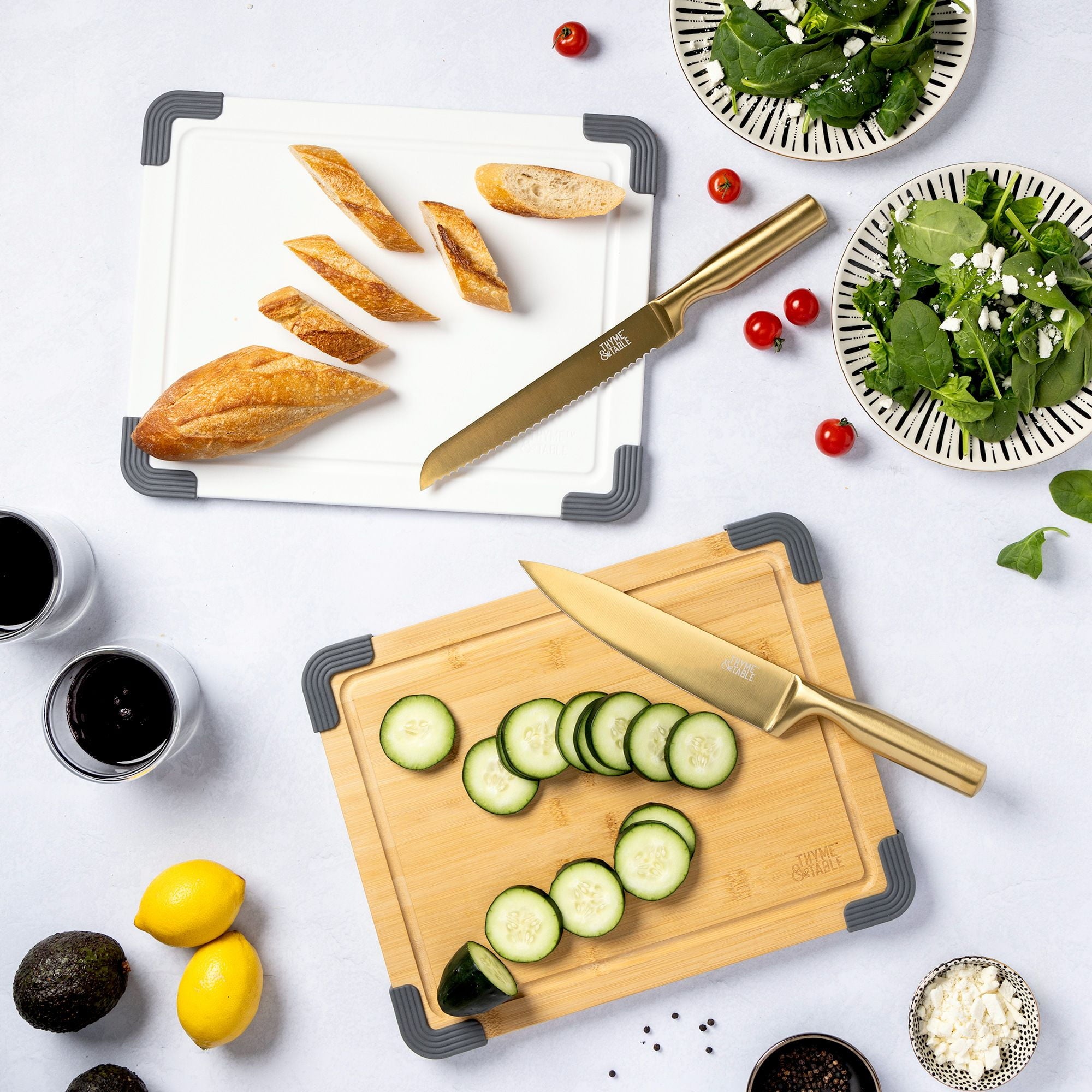 Thyme & Table 2-Piece 11"x14" Poly and Wood Cutting Board Set - White - Image 6