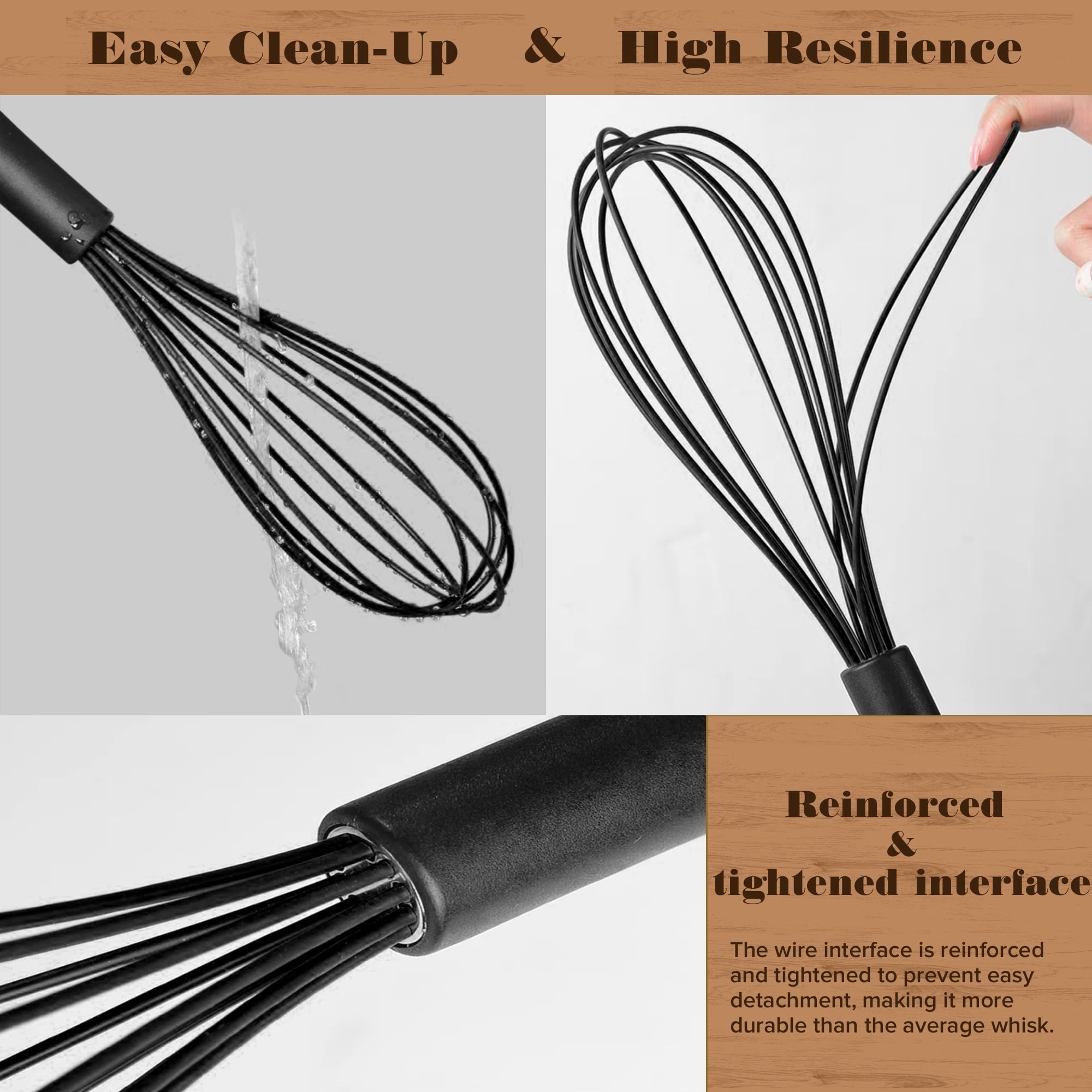 Silicone Wire Whisk, Egg Beater, 3 Sizes, for Blending, Whisking, Beating, Frothing, Stirring - Image 3