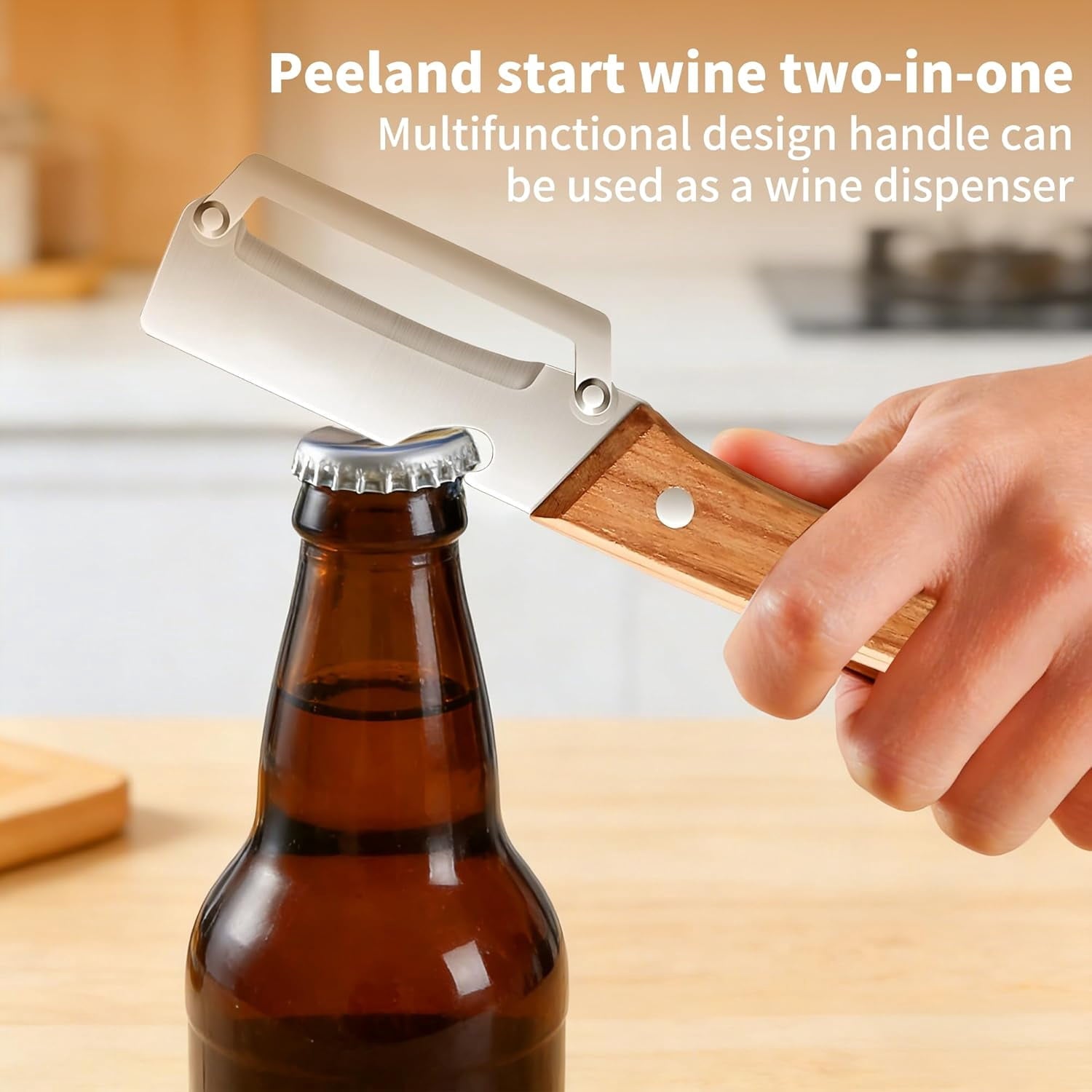Multi-Functional Vegetable Peeler for Kitchen, Stainless Steel Blade with Wooden Handle and Built-In Bottle Opener, f... - Image 5