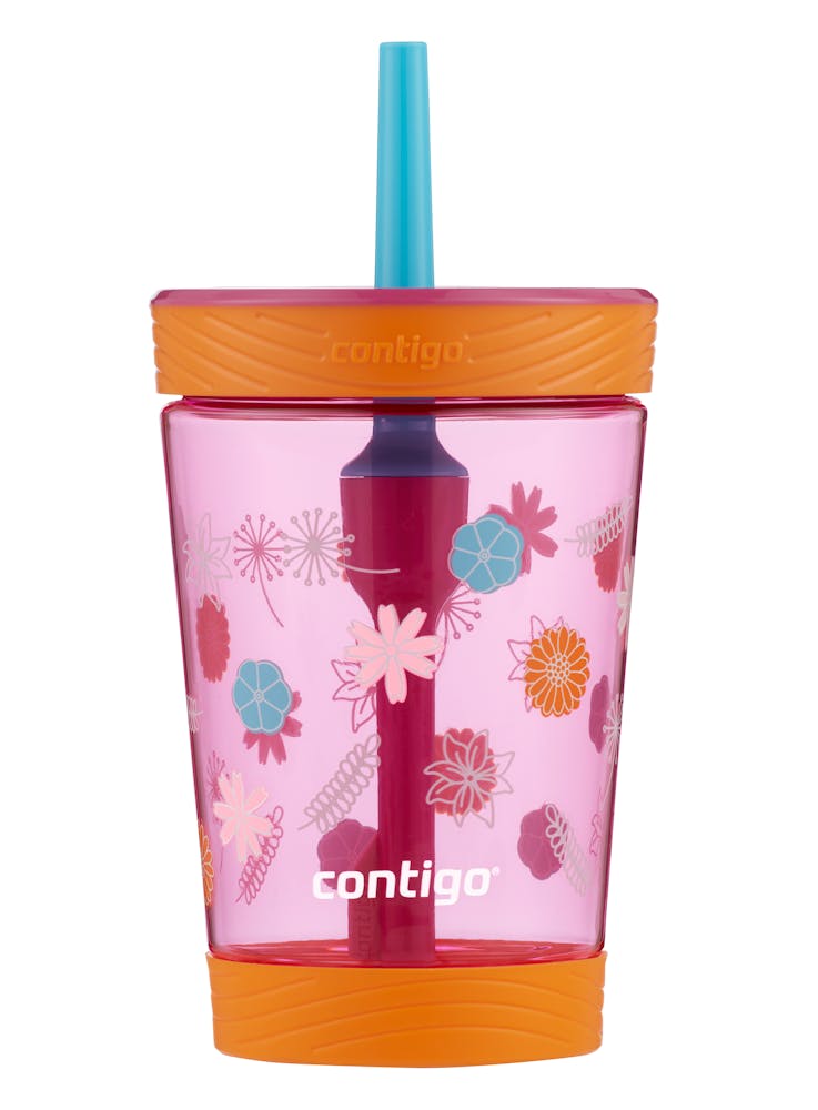 reusable kids spill proof tumbler with floral design