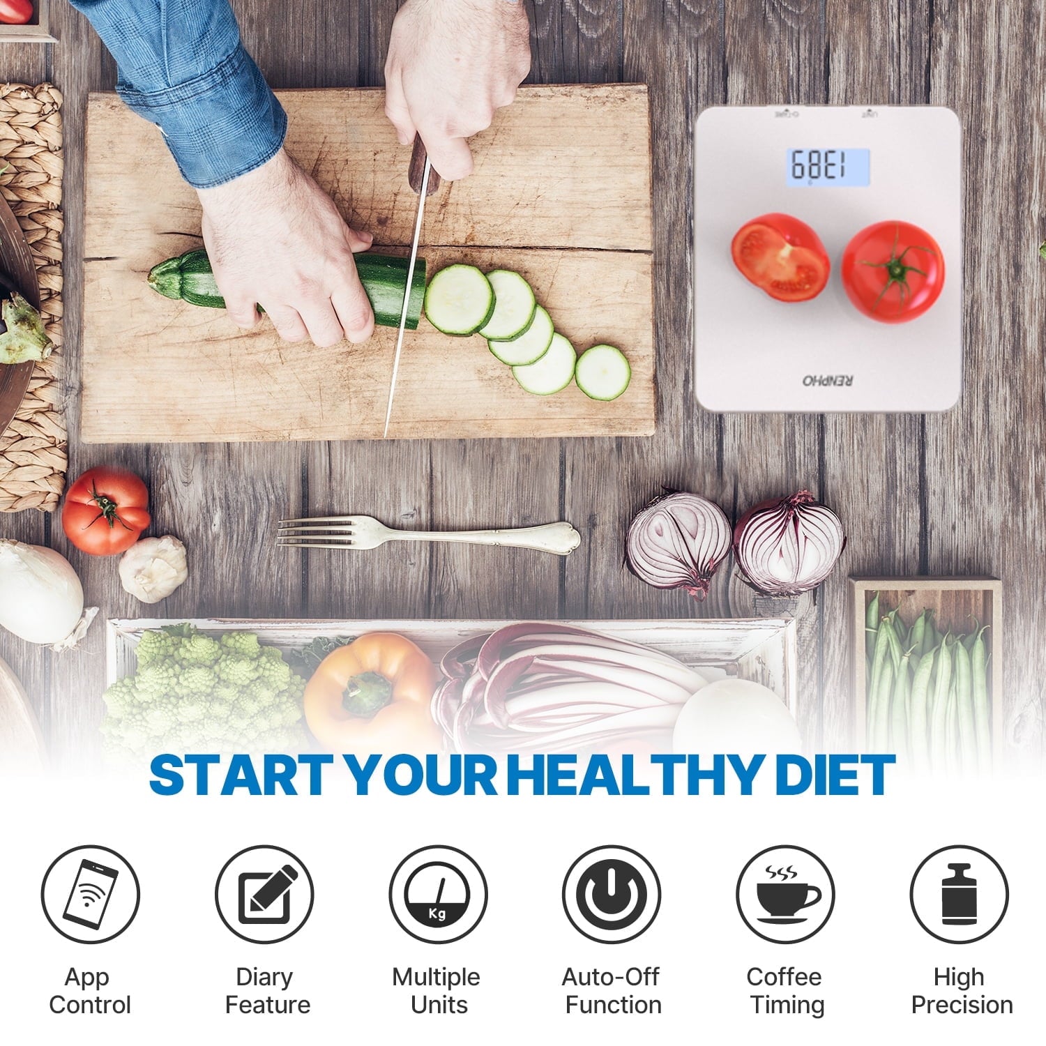 RENPHO Bluetooth Food Scale with App, Digital Smart Kitchen Scale, Glass, White - Image 2