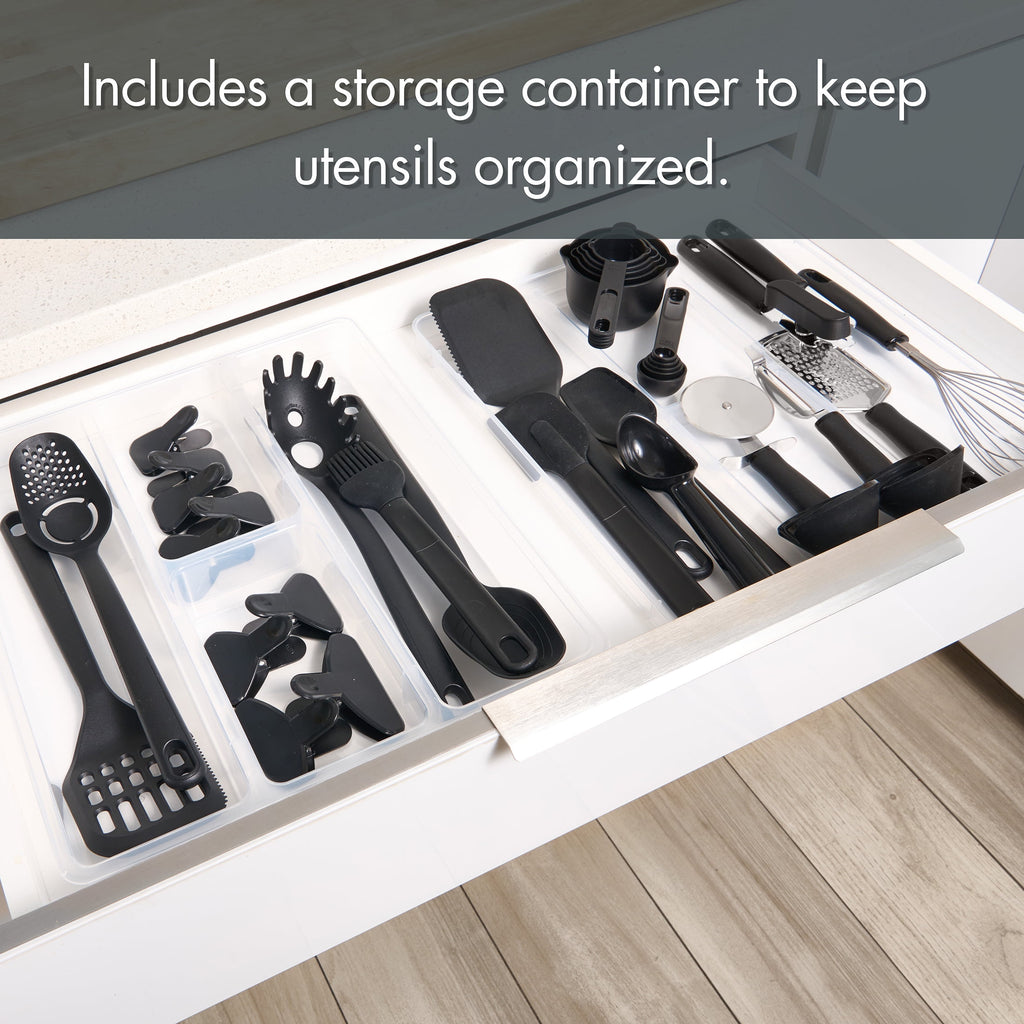 Mainstays 36 Piece Kitchen Gadget Set with Kitchen Cooking Utensils, and Drawer Organizer, Black - Image 3