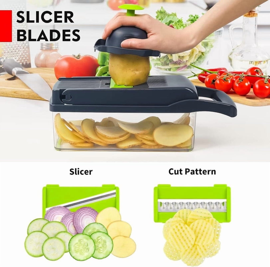 Vegetable Chopper Cutter Slicer Multifunctional 15-in-1 Food Veggie Salad Onion Chopper Cutter Dicer with Container, ... - Image 4