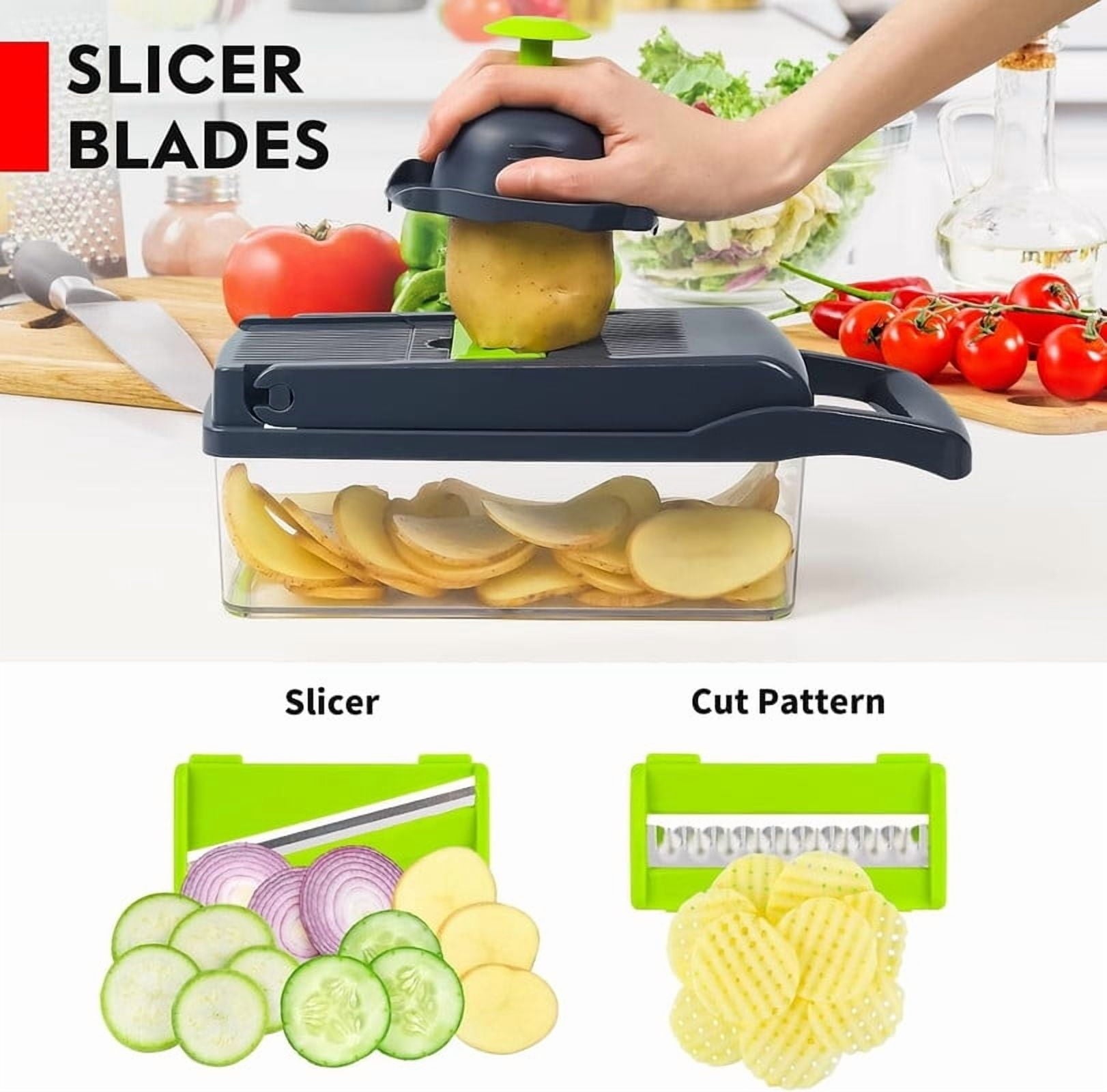 Vegetable Chopper Cutter Slicer Multifunctional 15-in-1 Food Veggie Salad Onion Chopper Cutter Dicer with Container, ... - Image 4