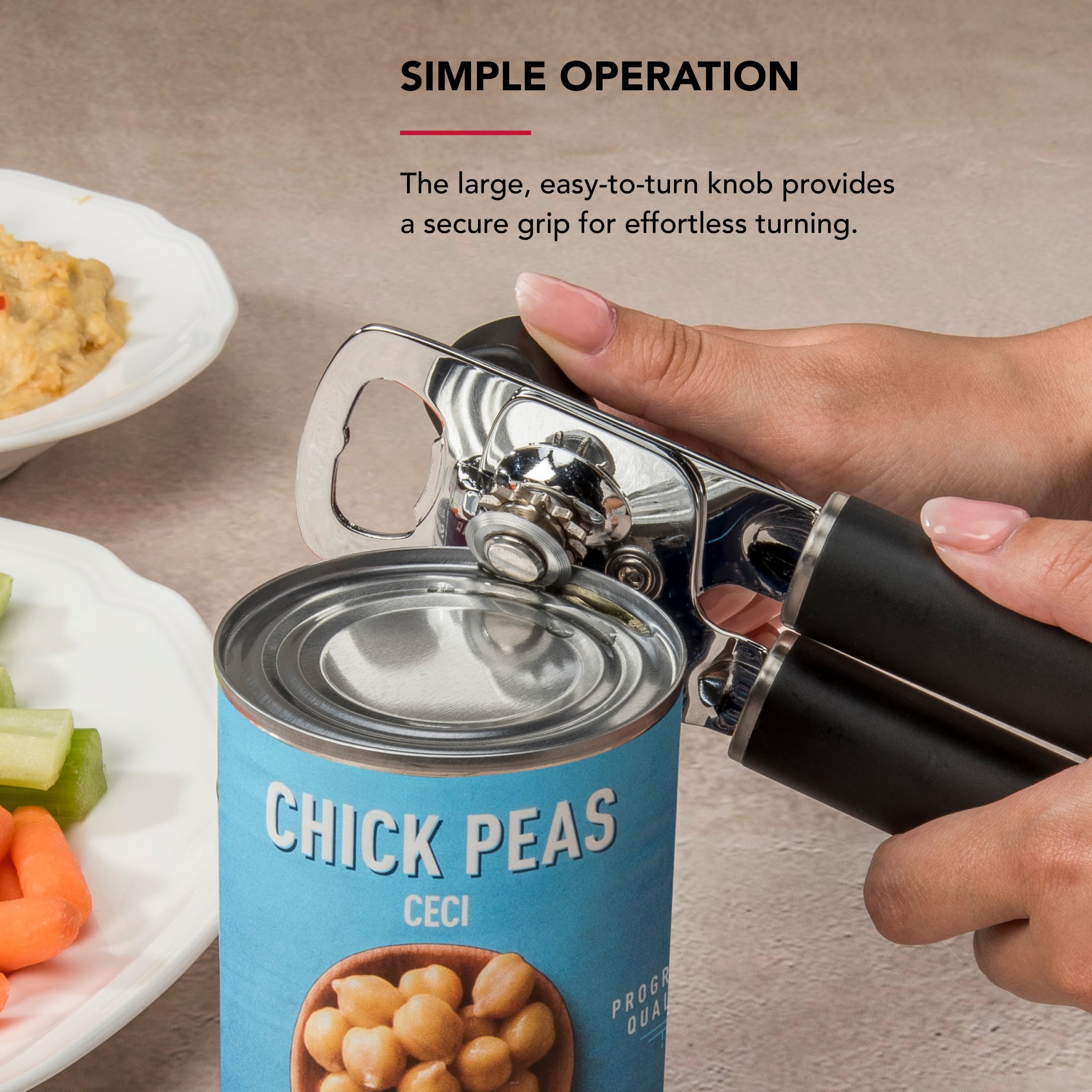 Stainless Steel Manual Can Opener with Bottle Opener and Ergonomic Grip, Black - Image 6