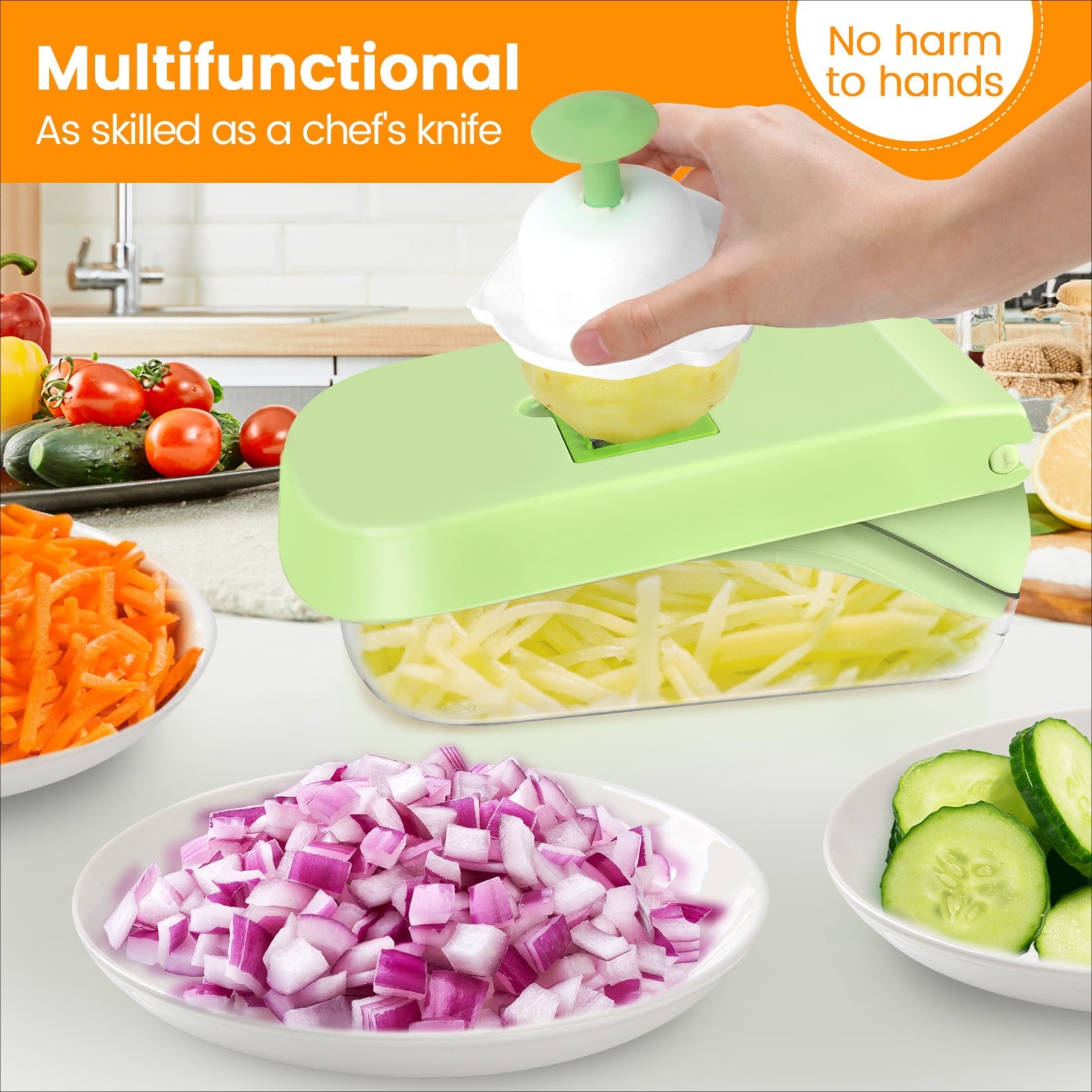 All-in-1 Vegetable Chopper with 8 Blades & Container - Dishwasher Safe, Mandoline Slicer & Shredder for Potato, Onion... - Image 5