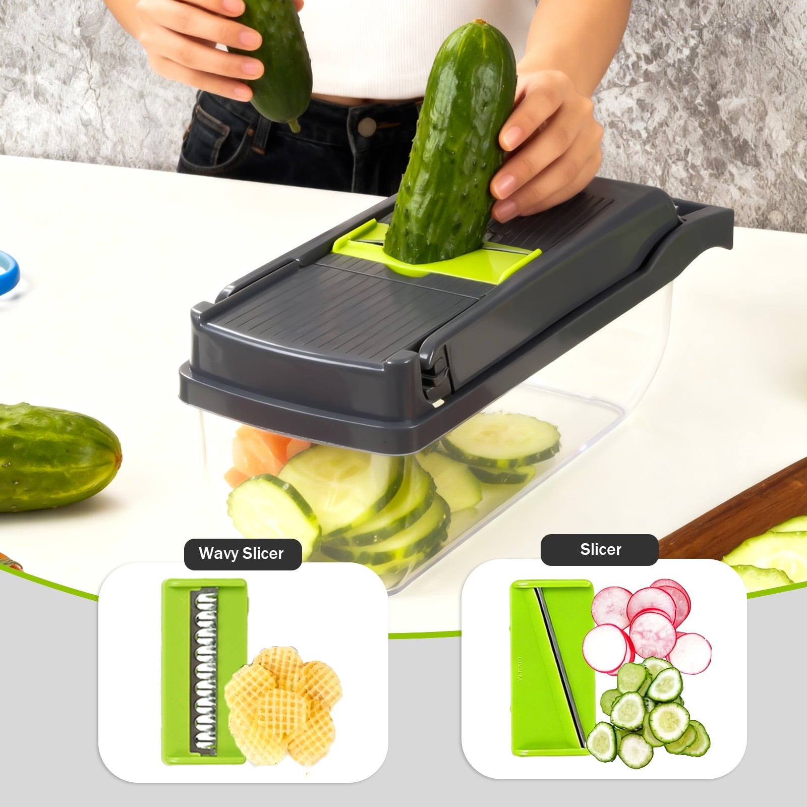 YARRAMATE 16-in-1 Mandoline Slicer, Multifunctional Vegetable Chopper with Container, Food Processor for Onion, Chees... - Image 3