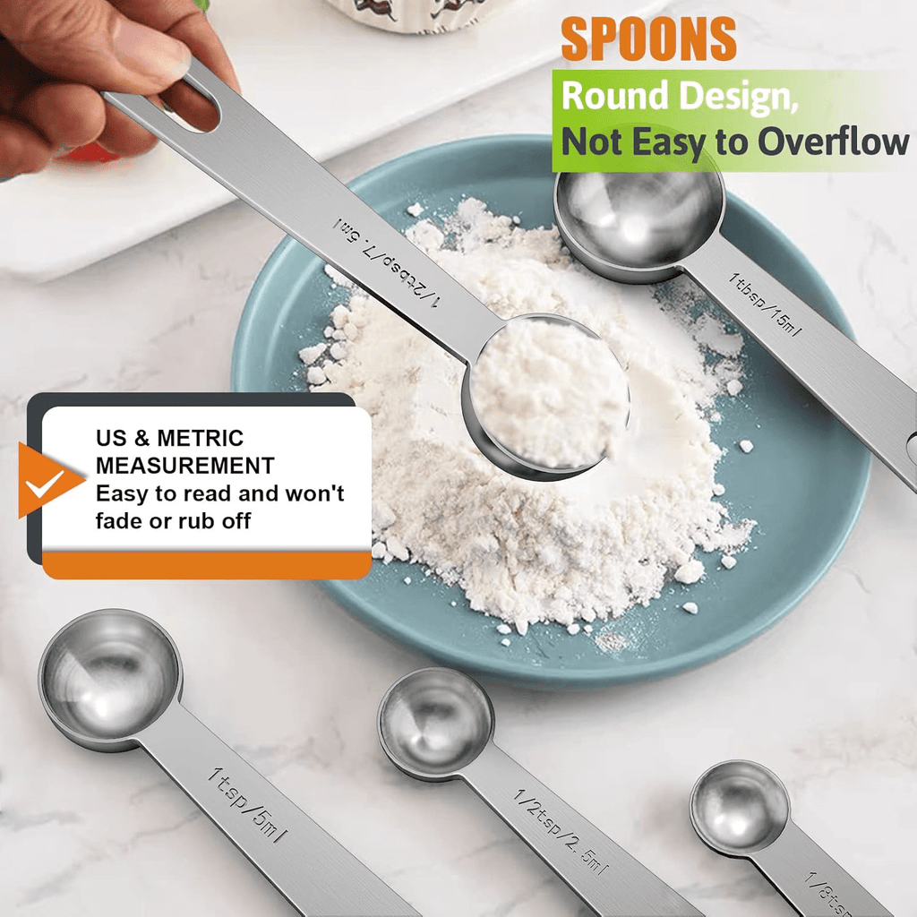 Measuring Cups and Spoons Set of 16, 5 Stainless Steel Nesting Measuring Cups & 5 Spoons, 1 + Leveler & 5 Mini Measur... - Image 3