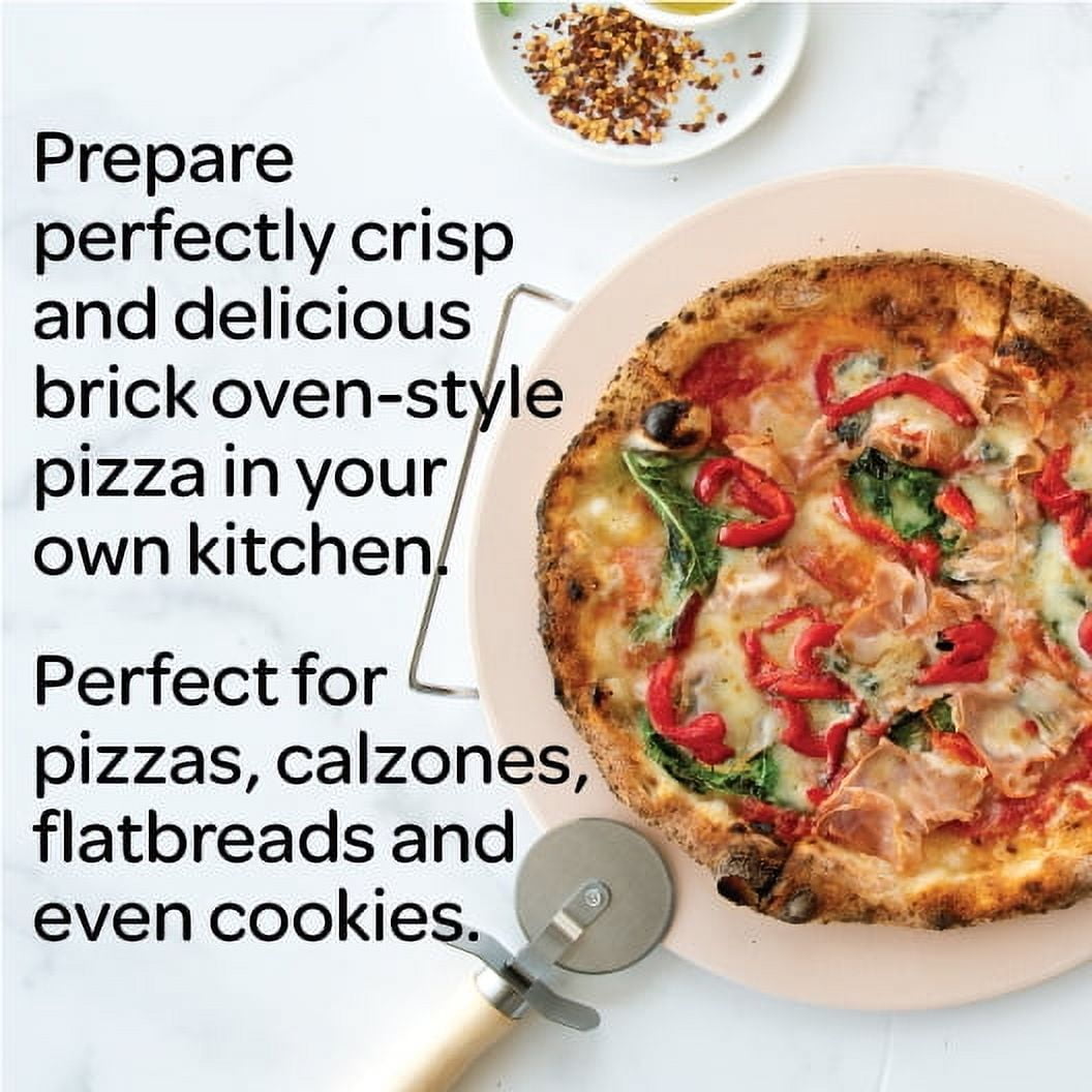 2-Piece Pizza Bakeware Set with 13" Ceramic Pizza Stone and Steel Wire Holder - Image 2