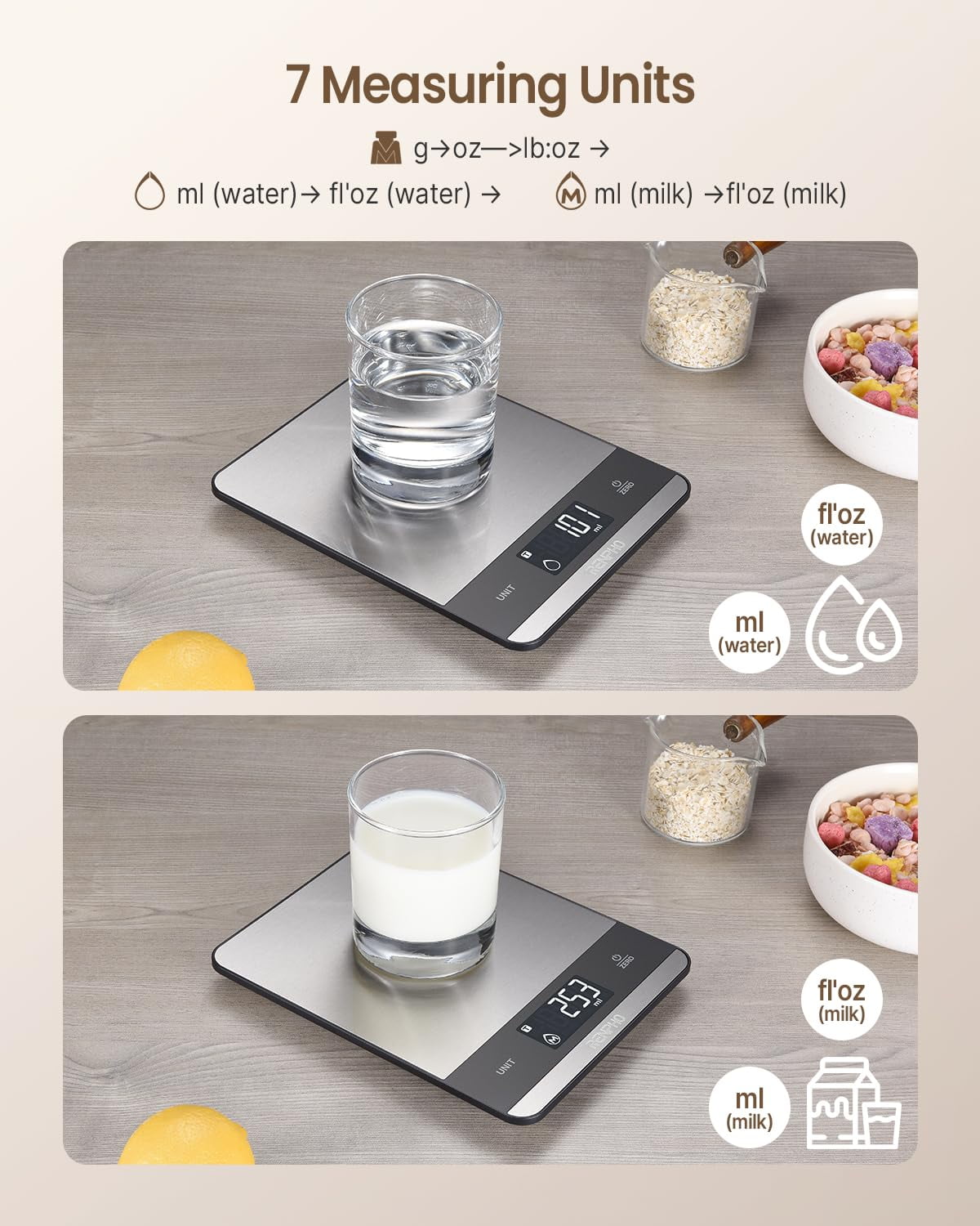 RENPHO Digital Kitchen Food Scale, 7 Units with Tare Function, Stainless Steel, 11lb - Image 5