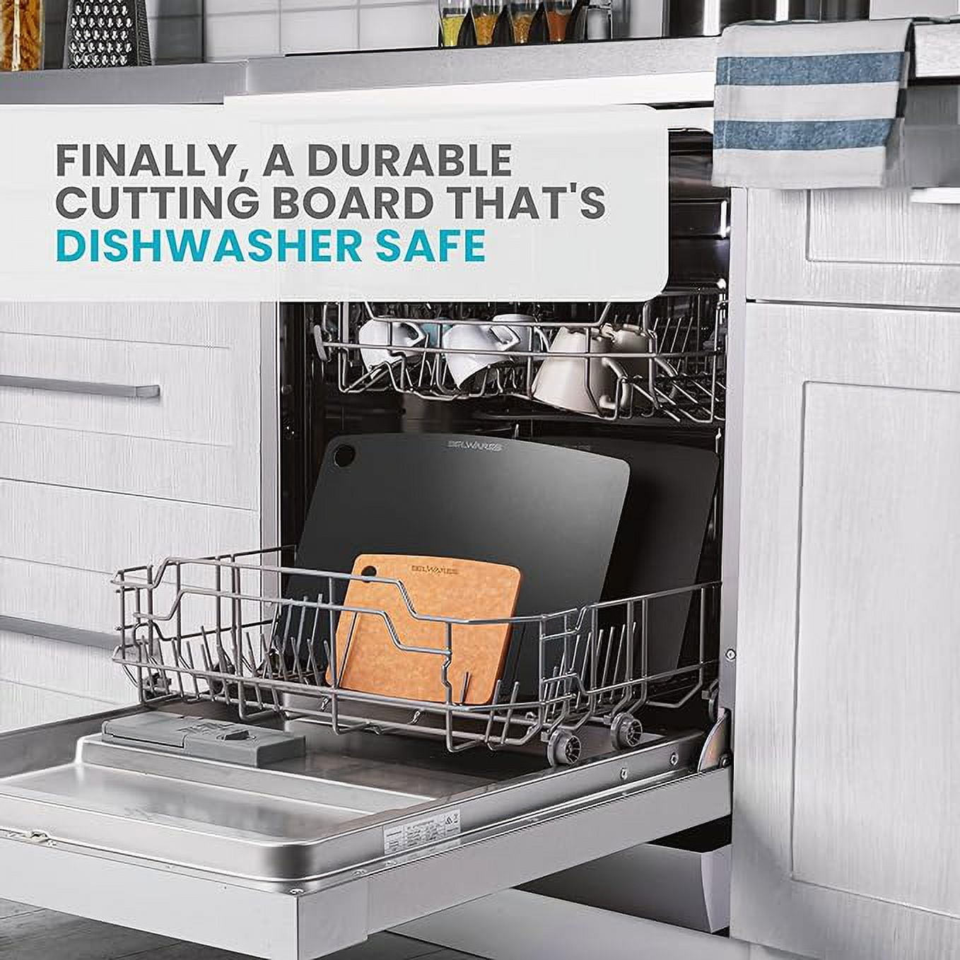 Dishwasher Safe Cutting Board for Kitchen, Large Composite Wood Chopping Board, Thin Lightweight Heat Resistant BPA-F... - Image 4