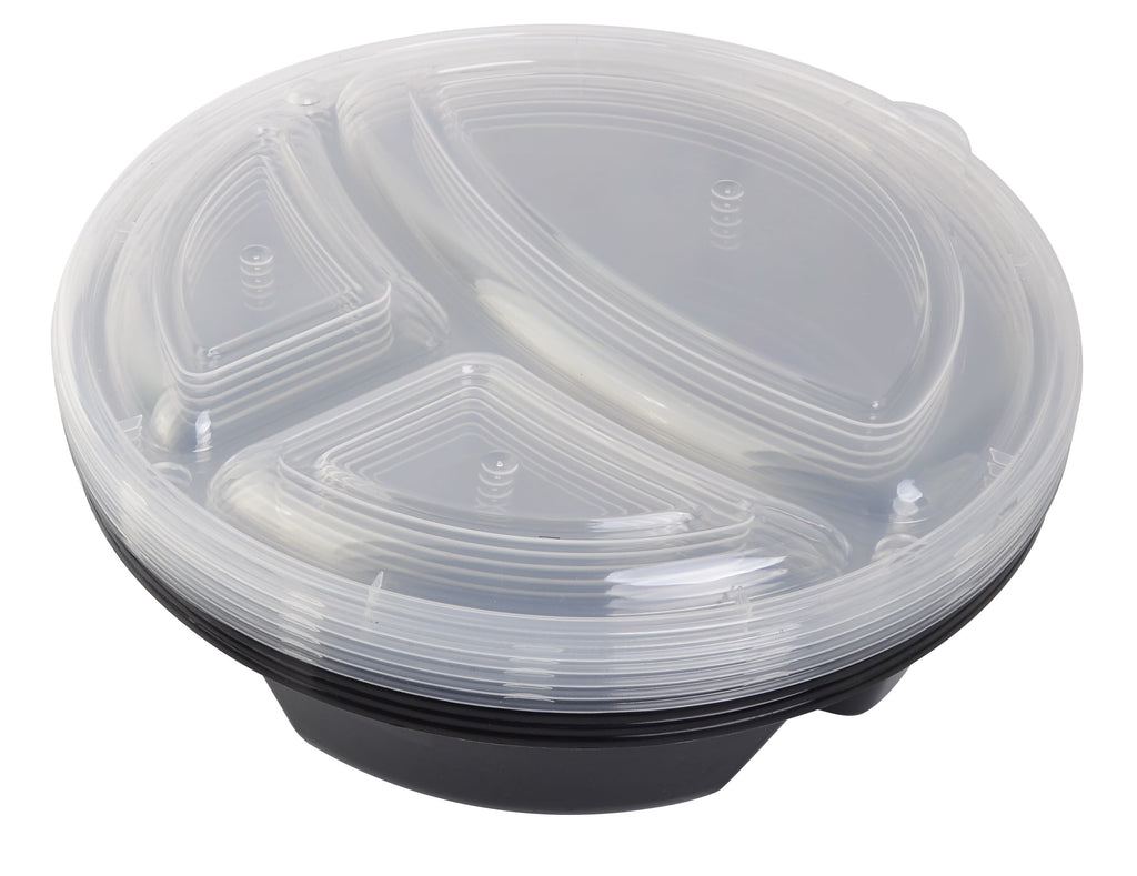 Mainstays 5-Pack Round Meal Prep Containers with 3 Compartments and Lids, 1L, BPA-Free, Microwave & Dishwasher Safe, ... - Image 3