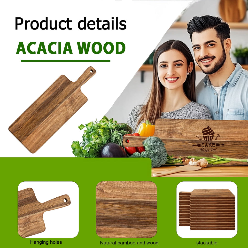5 Pack Acacia Wood Cutting Board Bulk Wooden Serving Tray Kitchen Chopping Boards with Handle for Laser Engrave (17 x... - Image 3