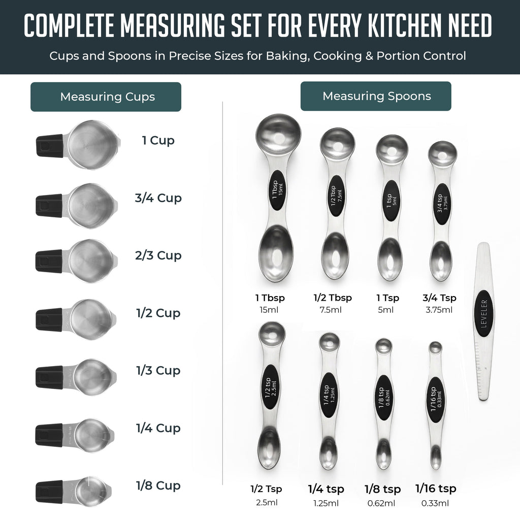 Magnetic Measuring Cups and Spoons Set, Stainless Steel with Easy-to-Read Markings, Dual-Sided N40 Magnetic Tool for ... - Image 3