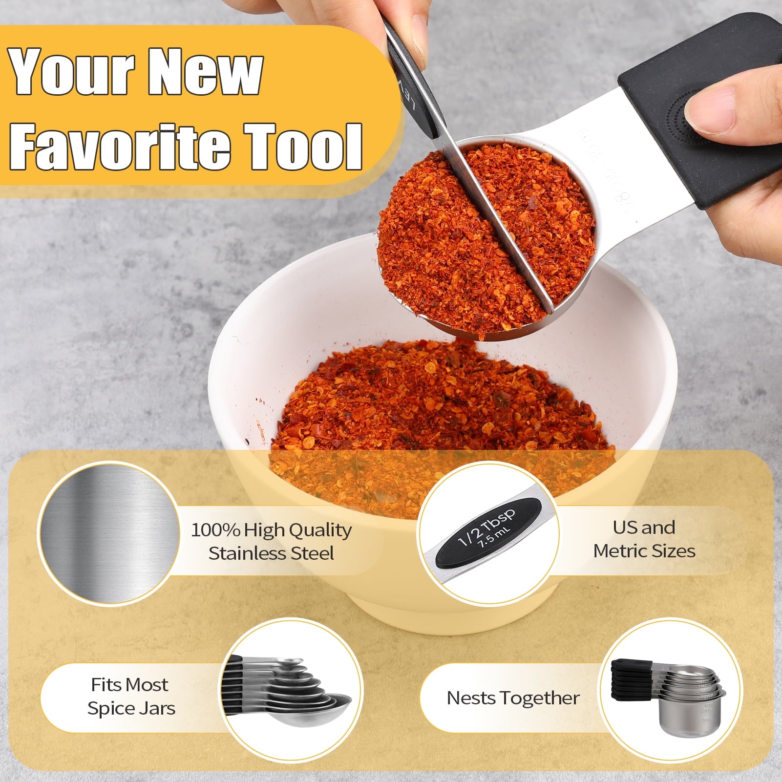 LUIISIS 15-Piece Magnetic Measuring Cups & Spoons Set, Stainless Steel with N45 Magnets, Fits Spice Jars for Baking &... - Image 2