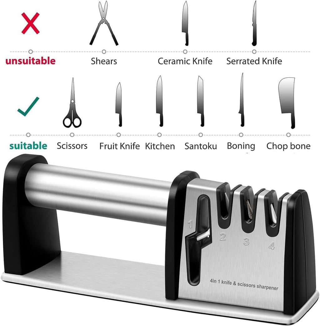 4-in-1 Professional Knife and Scissors Sharpener, Manual Kitchen Sharpening Tool, 8.5 Inch Length - Image 2
