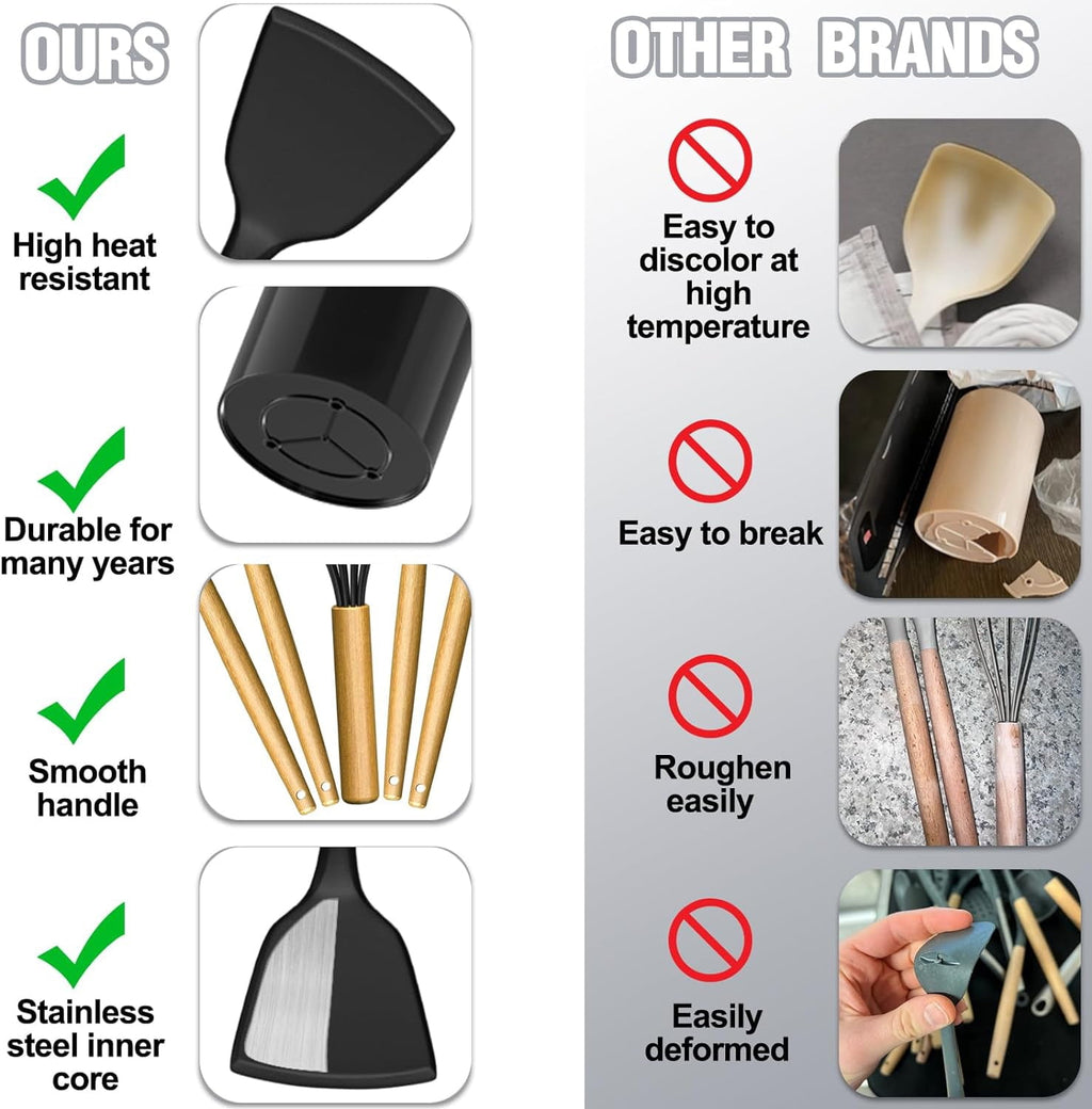 Kitchen Utensil Set, AOKIWO 34Pieces Silicone Cooking Utensil Set with Wooden Handle, Heat Resistant Spatula Set Gadg... - Image 2