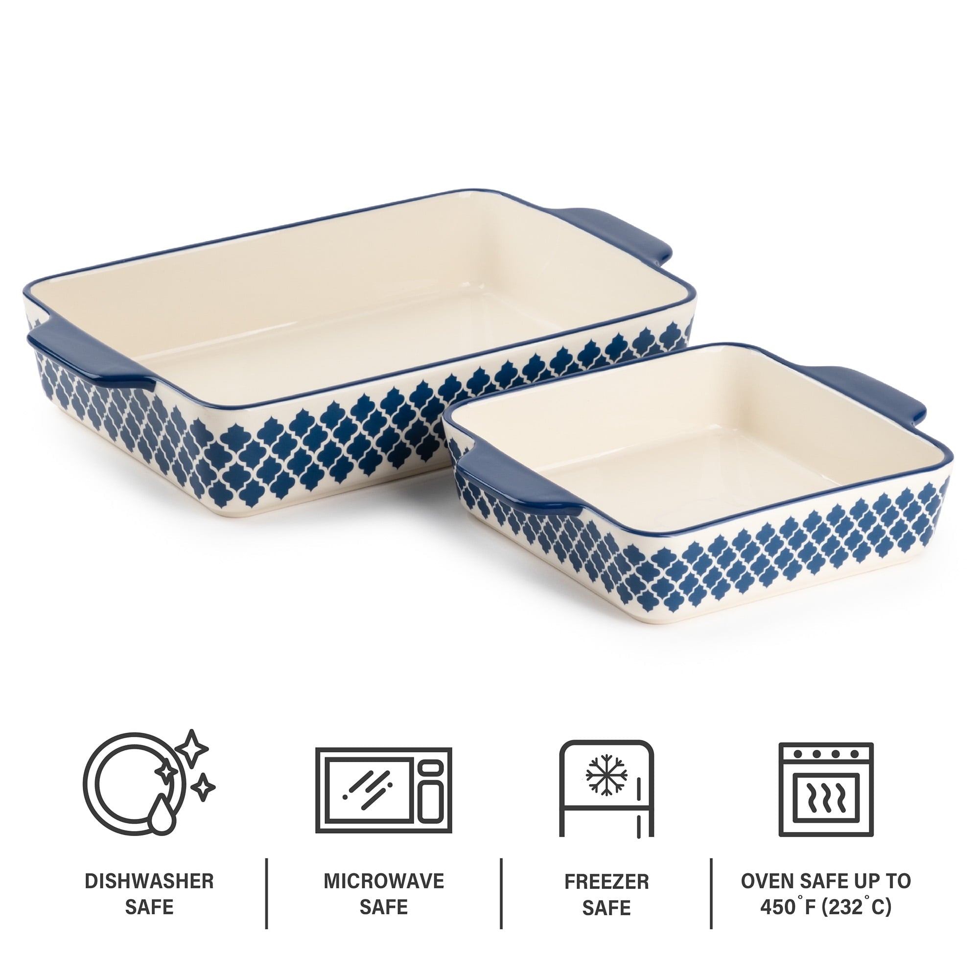 Thyme & Table Stoneware Square & Rectangular Baker, Blue Pattern, 2-Piece Set - Image 5