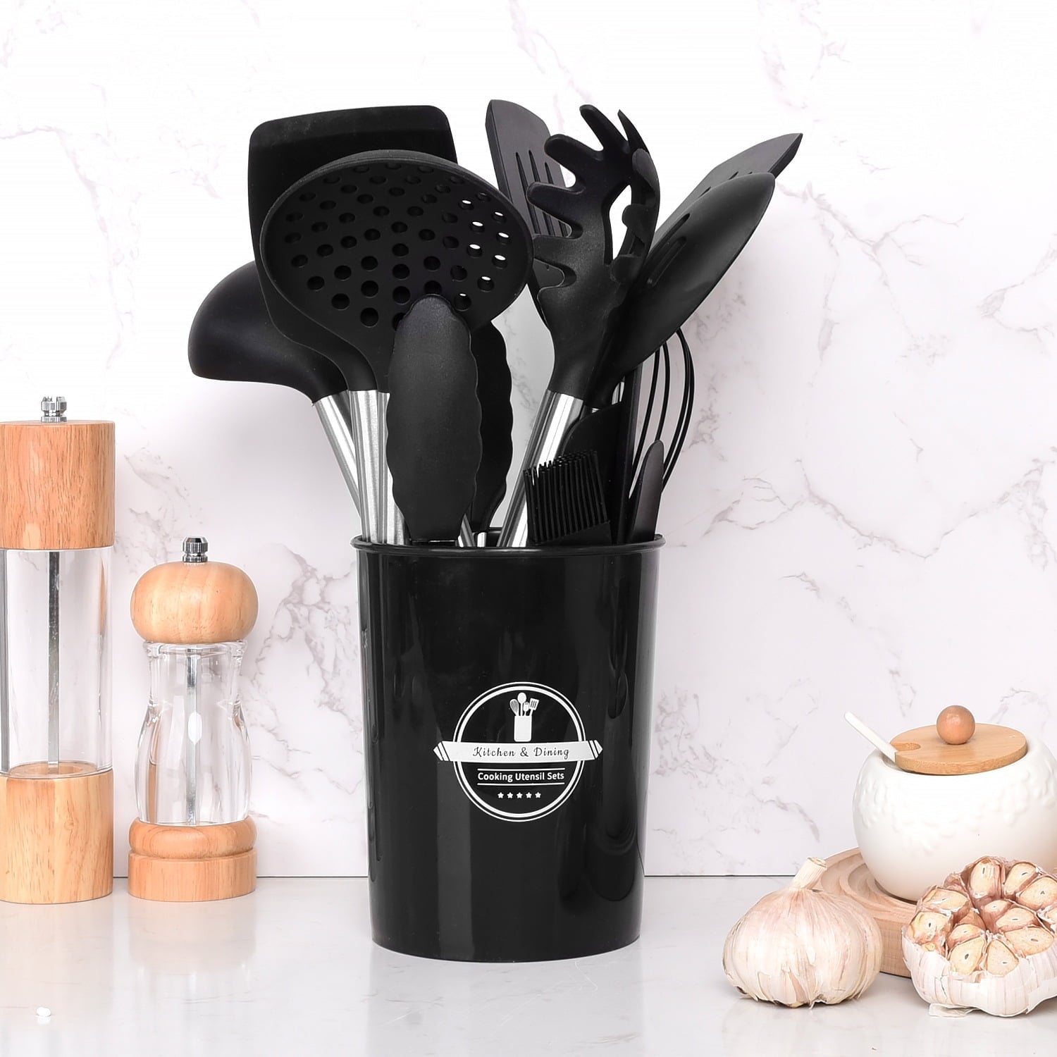 KSENDALO Silicone Cooking Utensils Set, 26 Pcs, Heat Resistant Kitchen Utensils Set, Black - Image 2