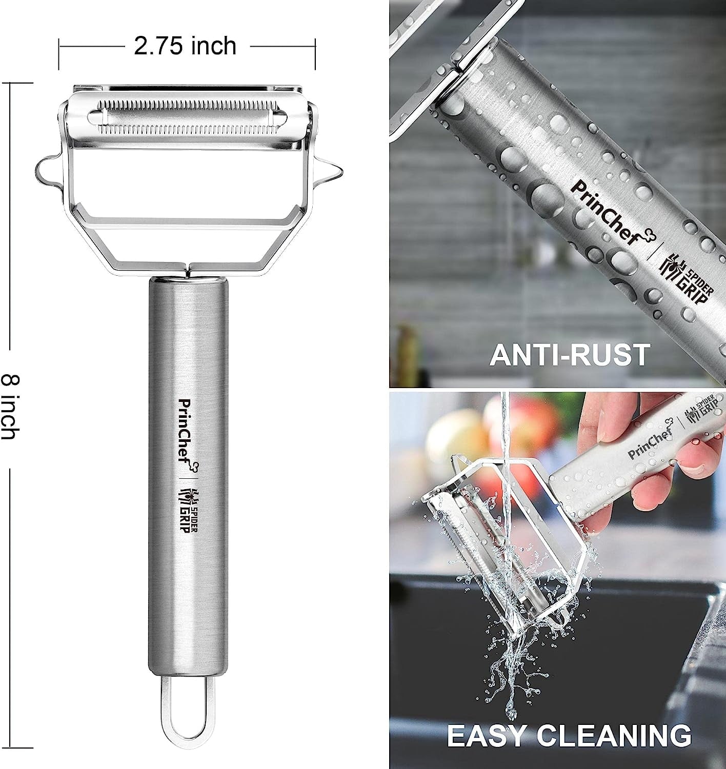 PrinChef Heavy Duty Vegetable Peeler, 3 in 1 Versatile Y Potato Peeler for Kitchen -Ultra Sharp Julienne Peeler with ... - Image 2