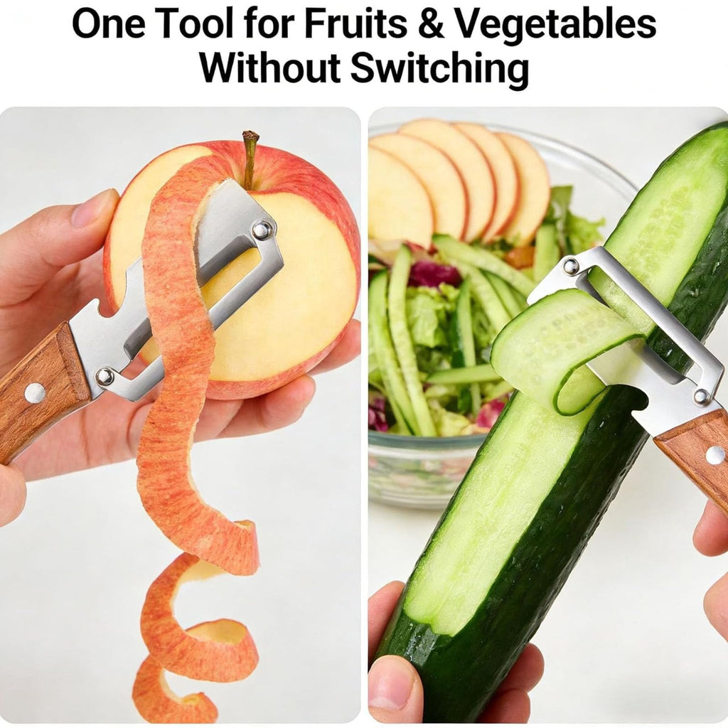 Multifunctional Vegetable Peeler with Wooden Handle and Bottle Opener, Kitchen Tool for Fruit Apple Potato Pumpkin Pa... - Image 2