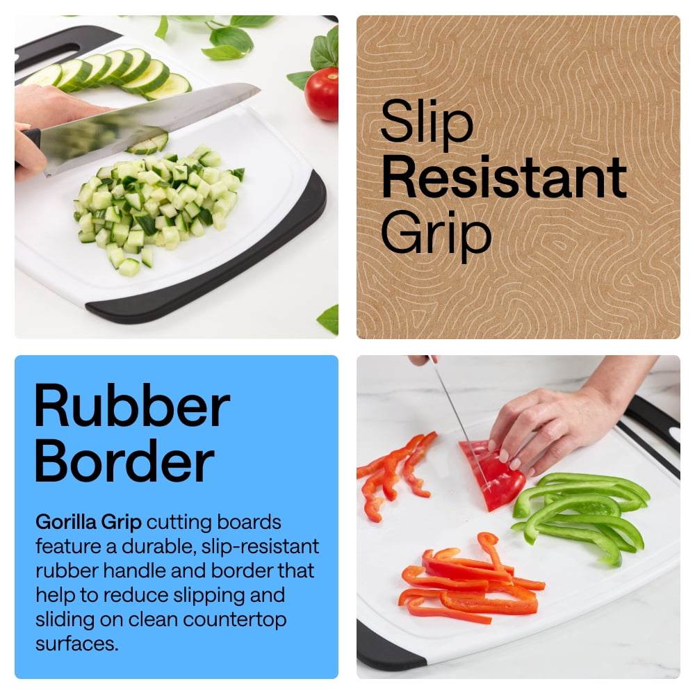 GORILLA GRIP Oversized 100% BPA Free Reversible Kitchen Cutting Board Set of 3, Juice Grooves, Dishwasher Safe, Black - Image 3