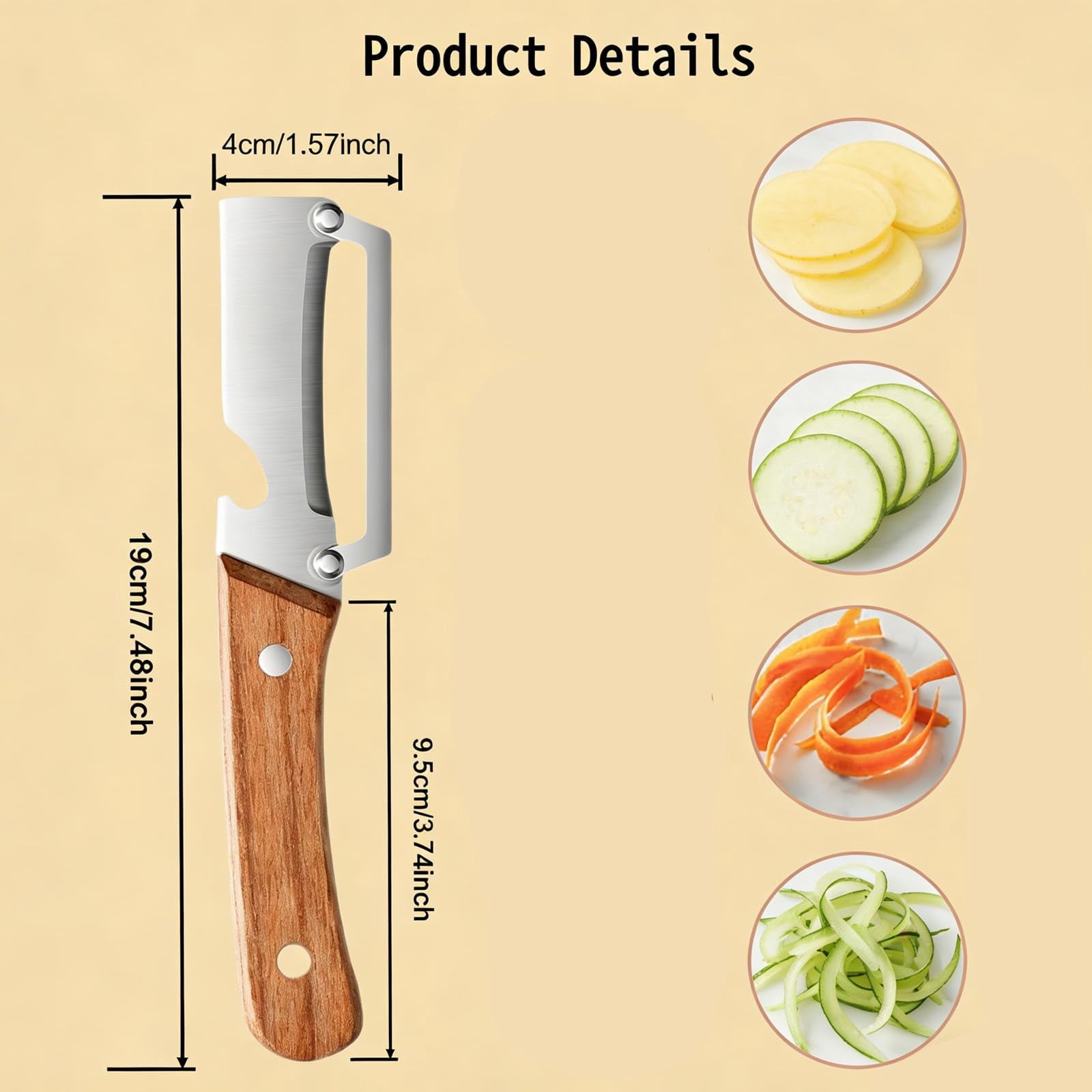 Zero Snag Wooden Kitchen Tool, Smooth Glide Vegetable Peeler with Stainless Steel Blade and Built-In Bottle Opener fo... - Image 3
