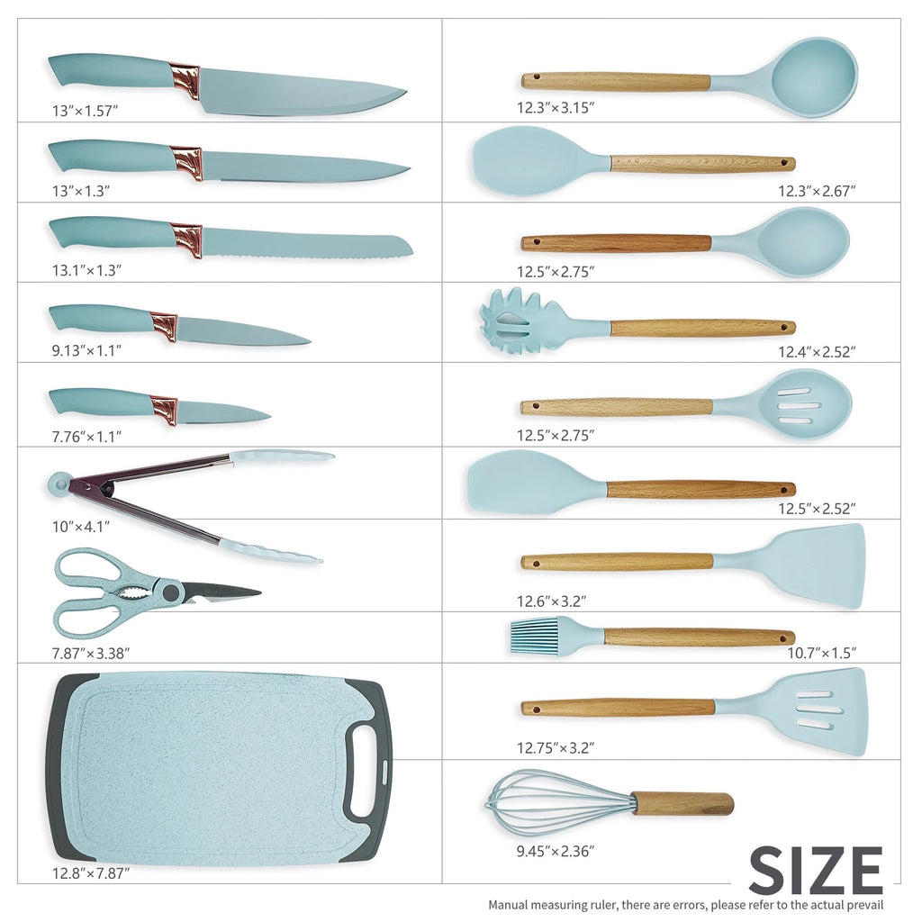 TEAFIRST Silicone Kitchen Cooking Utensils Set, 19 Pieces Utensil with Holder, Heat Resistant, Green - Image 3