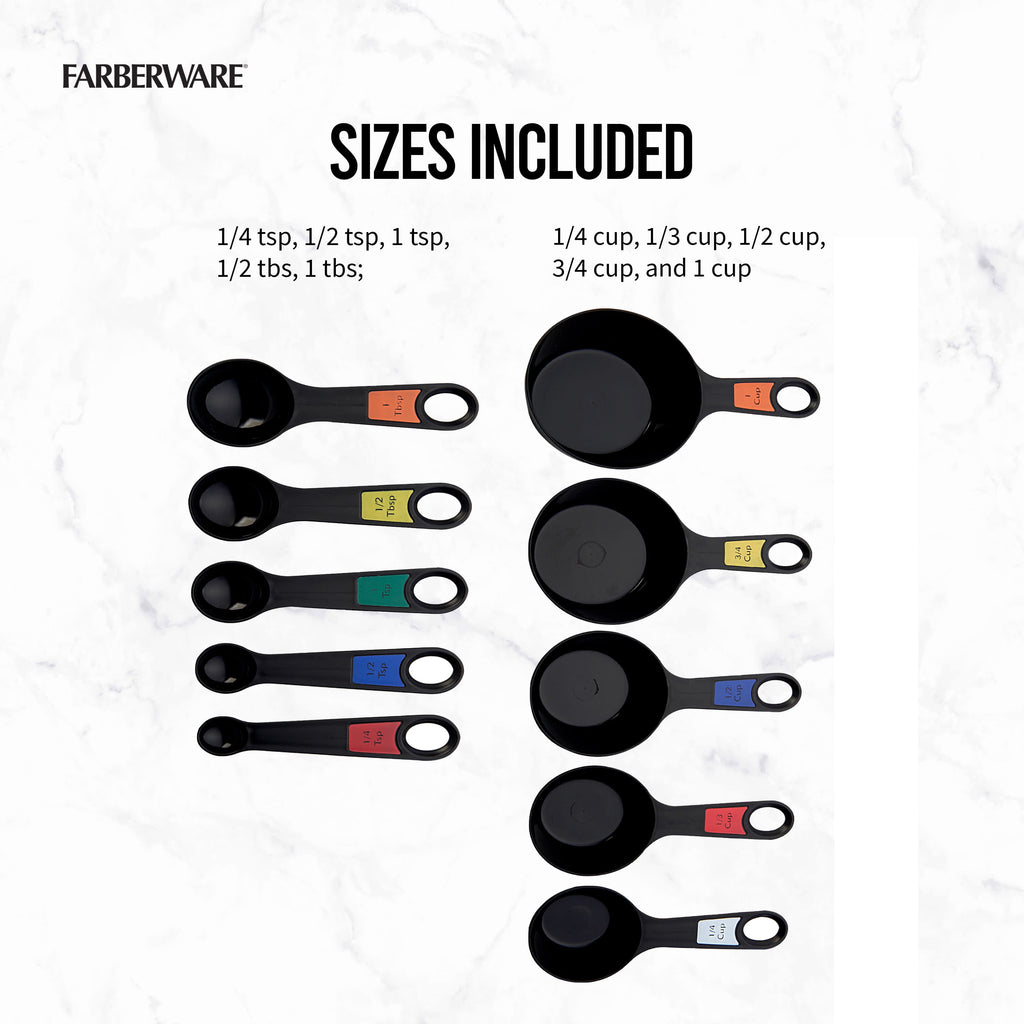 Professional 10 Piece Plastic Nesting Measuring Cup and Spoon Set Black - Image 3
