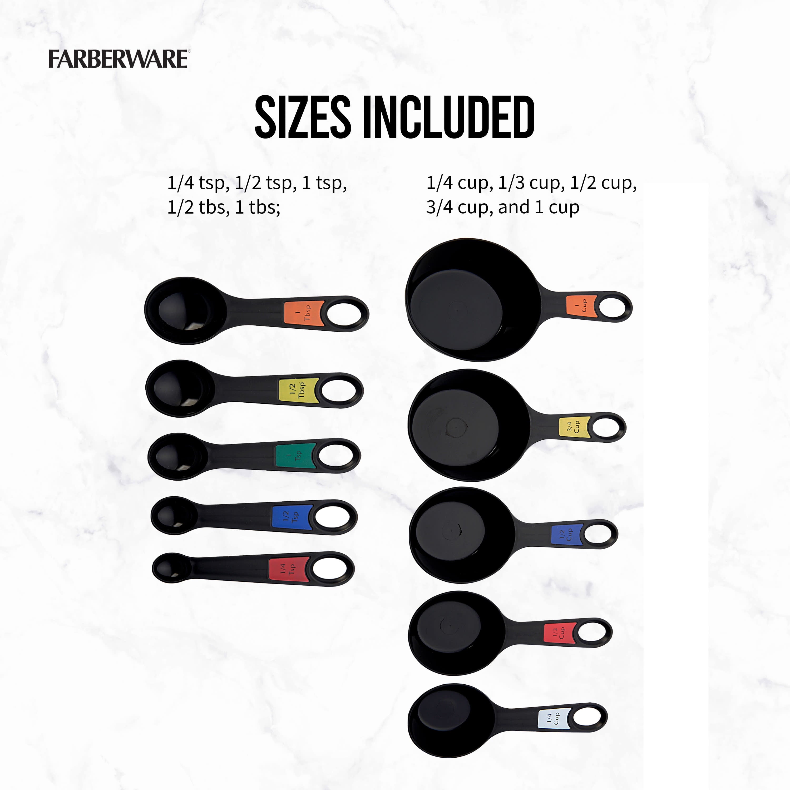 Professional 10 Piece Plastic Nesting Measuring Cup and Spoon Set Black - Image 3