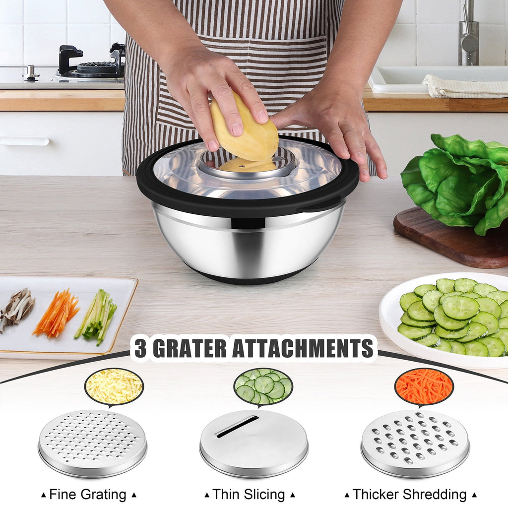 Vesteel Colander with Mixing Bowl Set, 4 in 1 Stainless Steel Food Strainer with Airtight Visible Lid and 3 Graters, ... - Image 2