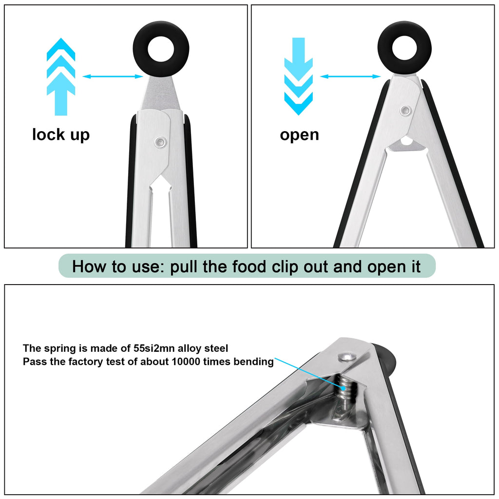 4in1 Stainless Steel Kitchen Food Tongs Set for Cooking with BPA Free Silicone Tips, Toaster Steak Pie Pizza Pasta Sp... - Image 2