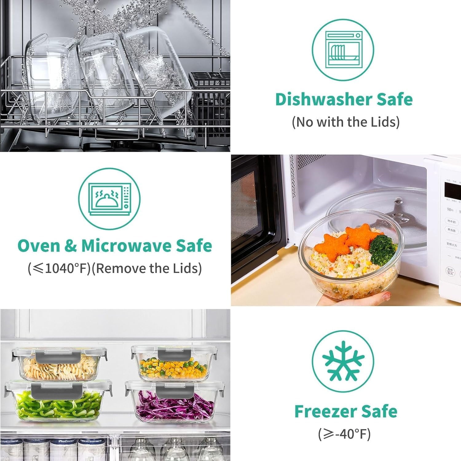 34pcs Glass Food Storage Containers with Lids Set, Airtight Meal Prep Containers (17 Containers & 17 Lids), Grey - Image 5