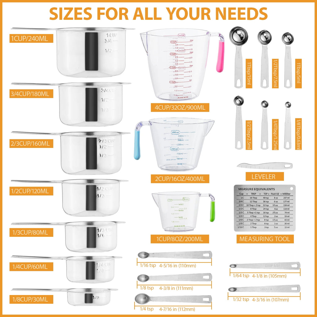 Lumikrypt 23Pcs Measuring Cups and Spoons Set, Stainless Steel Nesting Measuring Cups Spoons with Plastic Measuring C... - Image 5